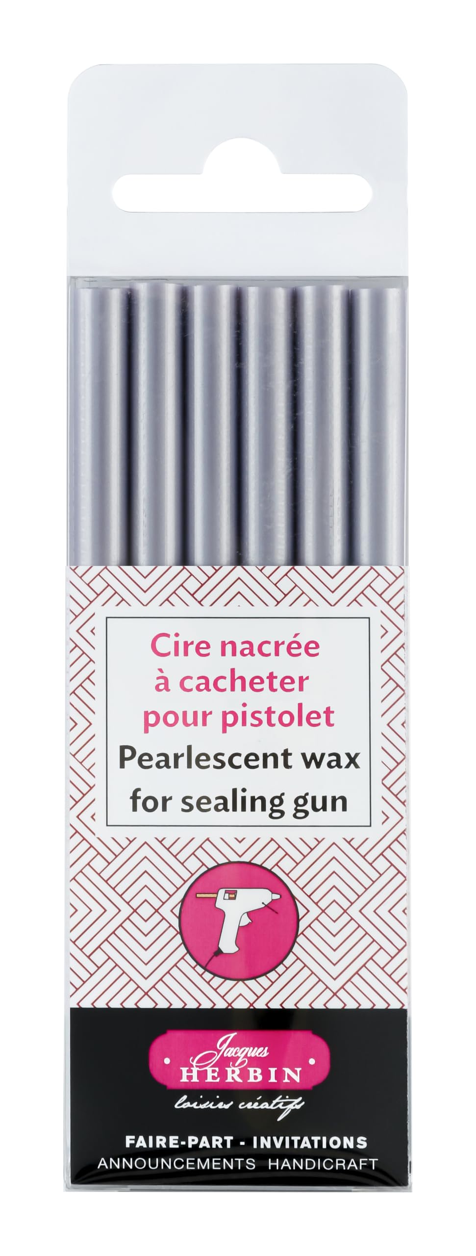 Jacques Herbin 35972T - Pack of 6 Sticks of Special Gun Sealing Wax - Made for Wax Guns - Pearly Lilac Colour - Manufactured in France - Creative Art Tool