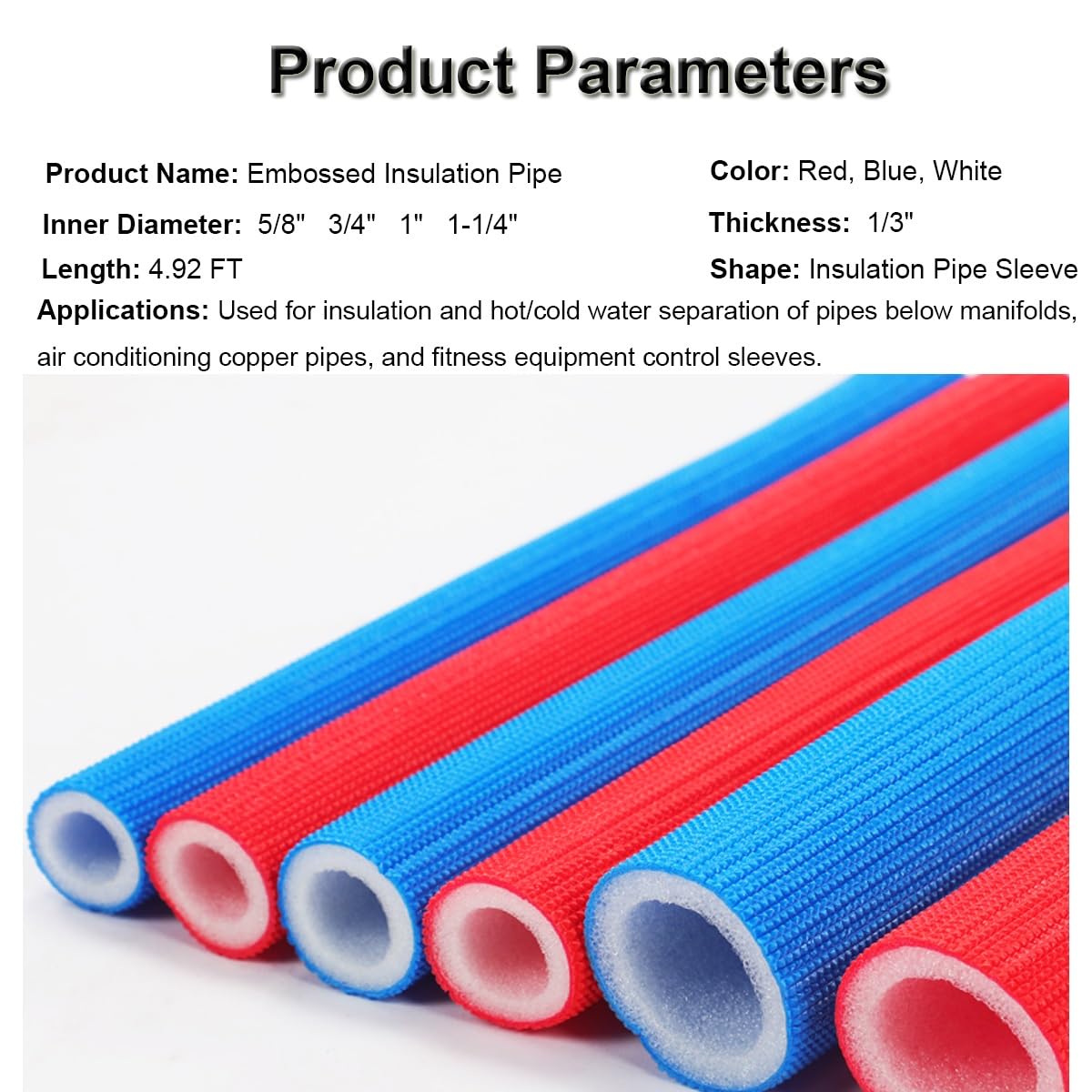 1 confezione di tubi flessibili isolanti in schiuma cava antiscivolo ID 1,6 cm 1,9 cm 2,5 cm 2,5-0,6 cm (blu, ID 1-1/4 "x T 1/3")