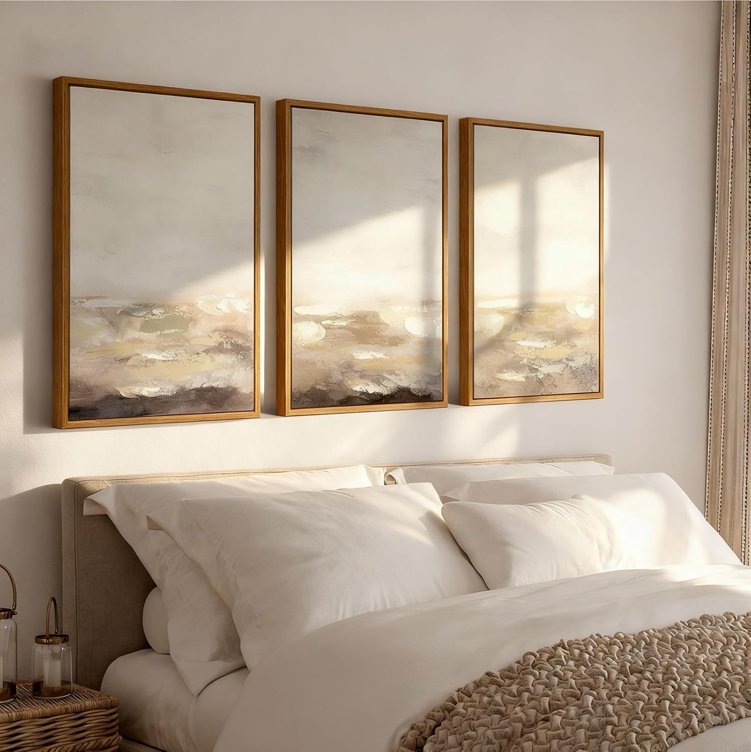 Vaskuro Extra Large Framed 3D Handmade Neutral Art Paintings for Living Dining Room, 3 Pcs Textured Abstract Minimalist Artwork for Wall, Oversized Modern Cozy Decor for Bedroom Office 24x36 In visual sanctuary 24"W x 36"H x 3Pcs