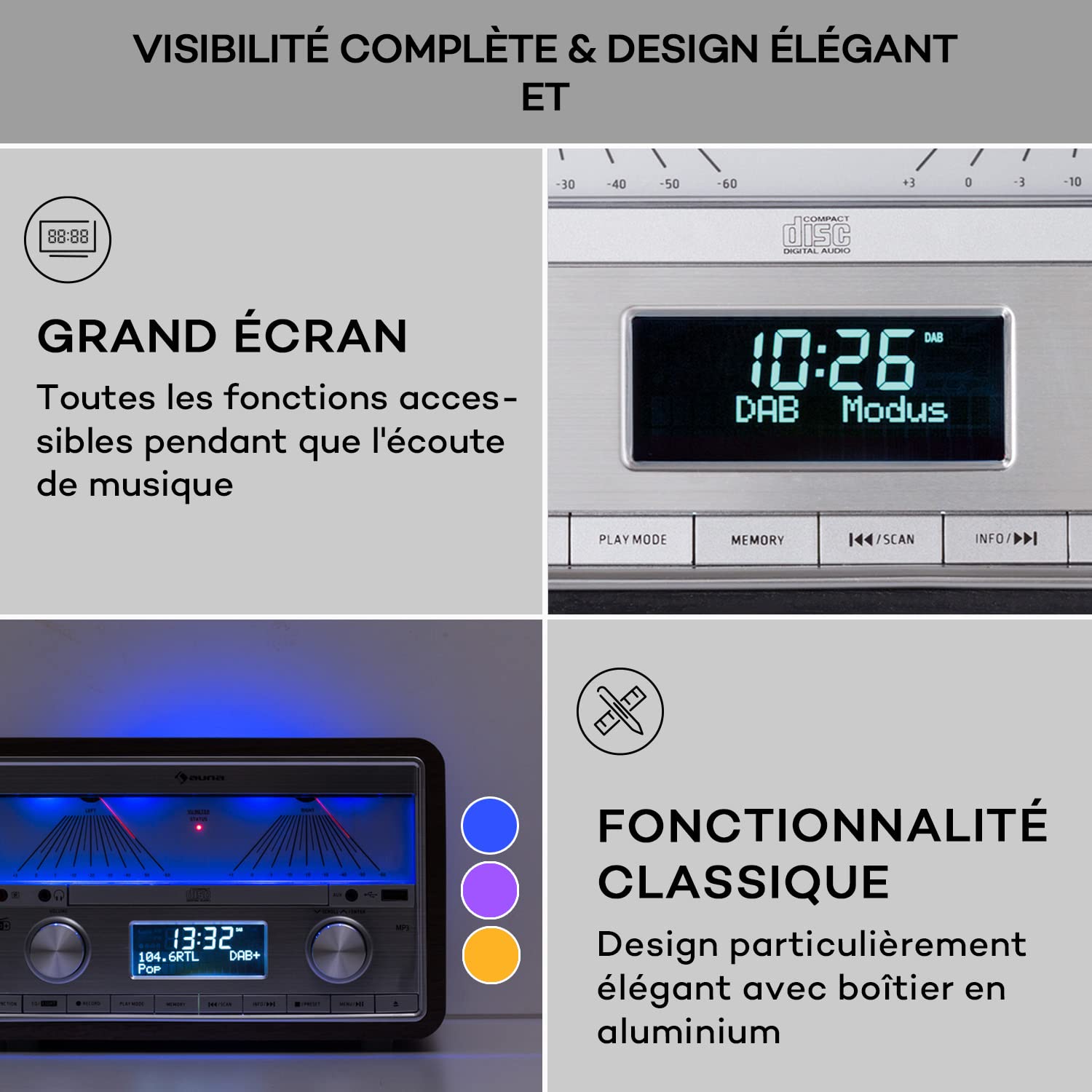 Auna Radio Portable Bluetooth, Poste Radio Numérique Dab/Dab+/FM/Streaming, Puissante de 25W avec Hauts-parleurs Stéréo Détachables, Écran LCD, Télécommande, MP3, Port USB, Alimentation Secteur