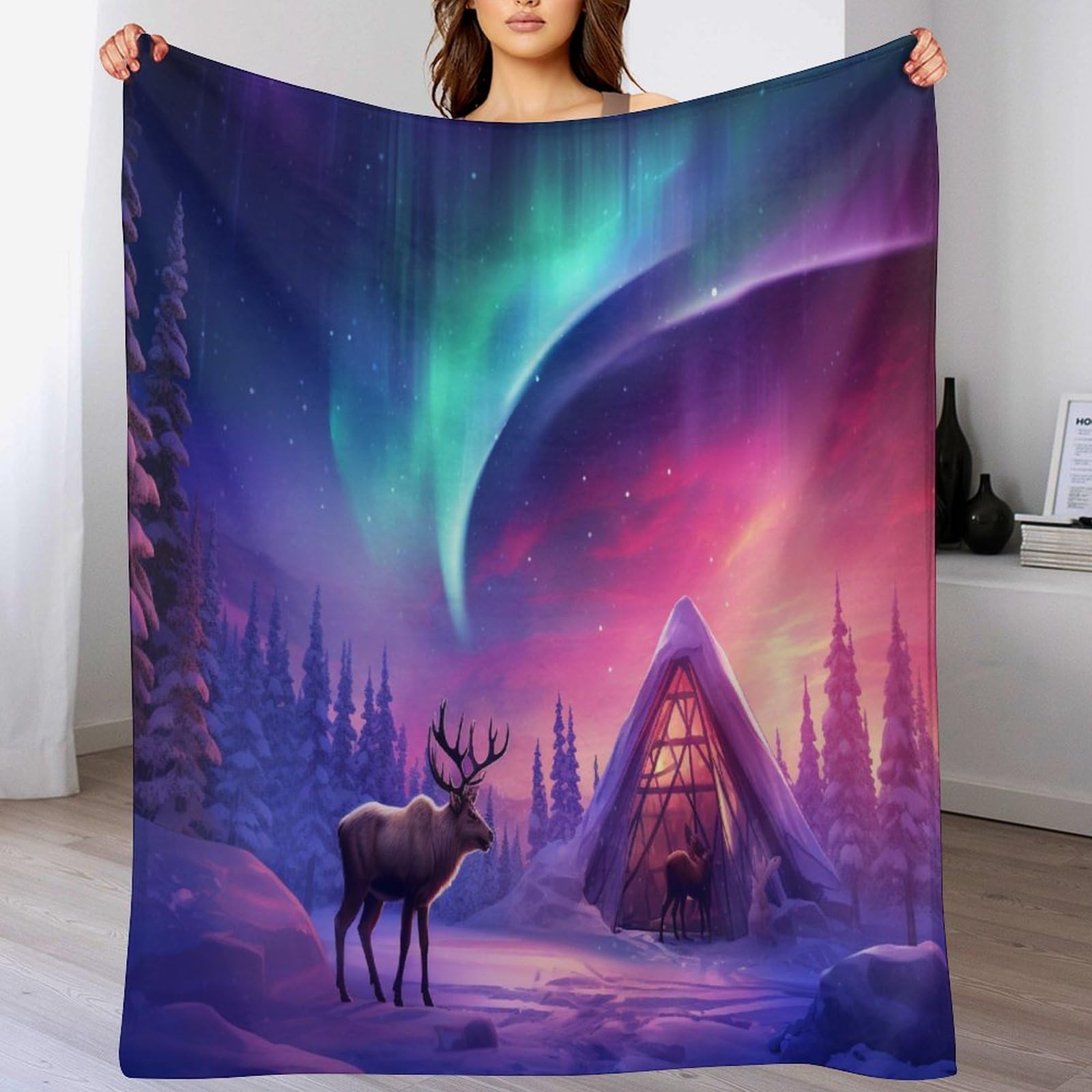 Couverture chaude confortable flannel molleton élan lit toutes saisons 100x130