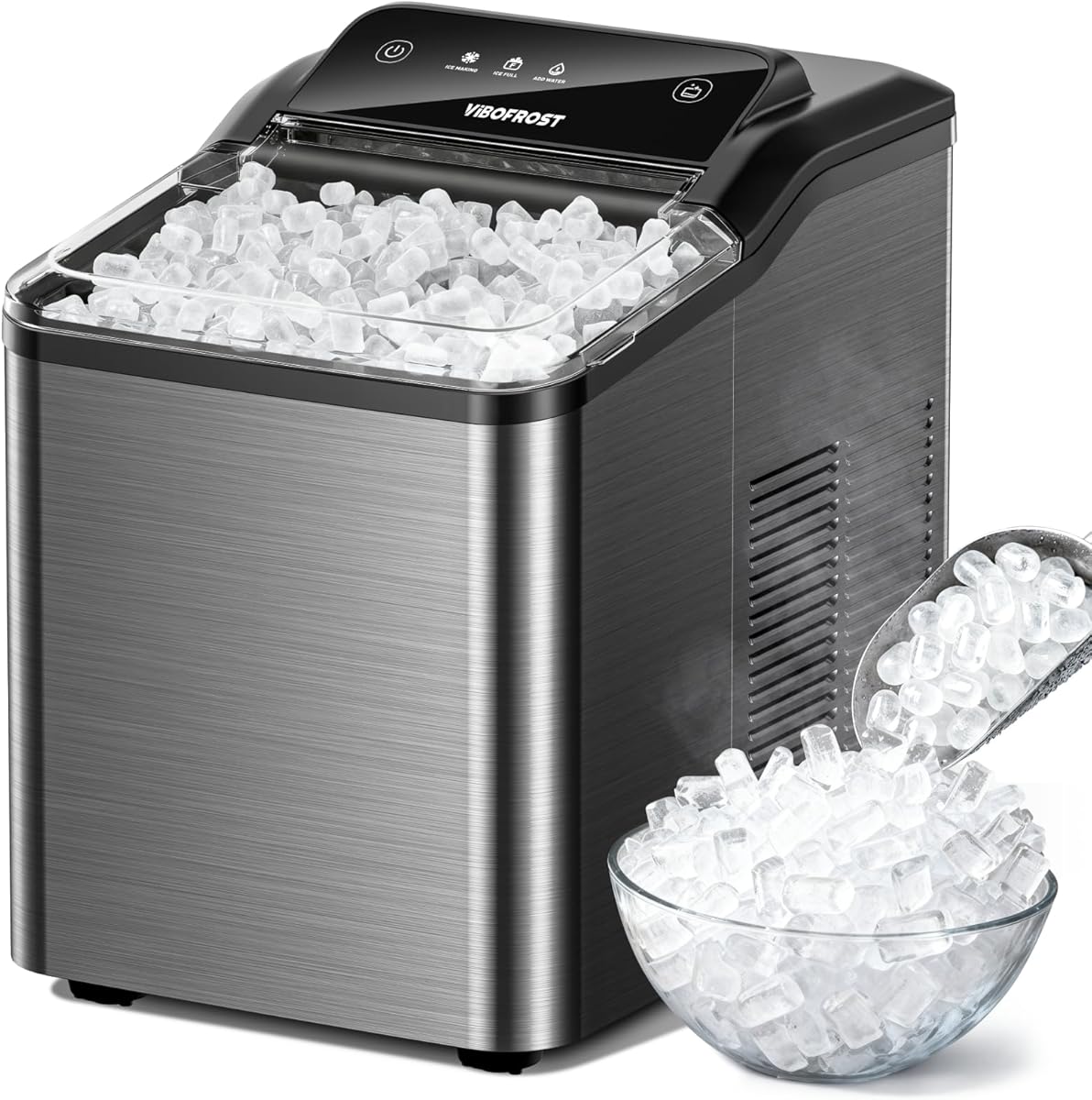 Nugget Ice Maker Countertop, 35lbs/24H Sonic &amp; Chewable Pellet Ice, Quiet Operation, Self-Cleaning Anti-Scale System, 10 Cleaning Packets, Portable Crushed Ice Machine, Premium Stainless Steel