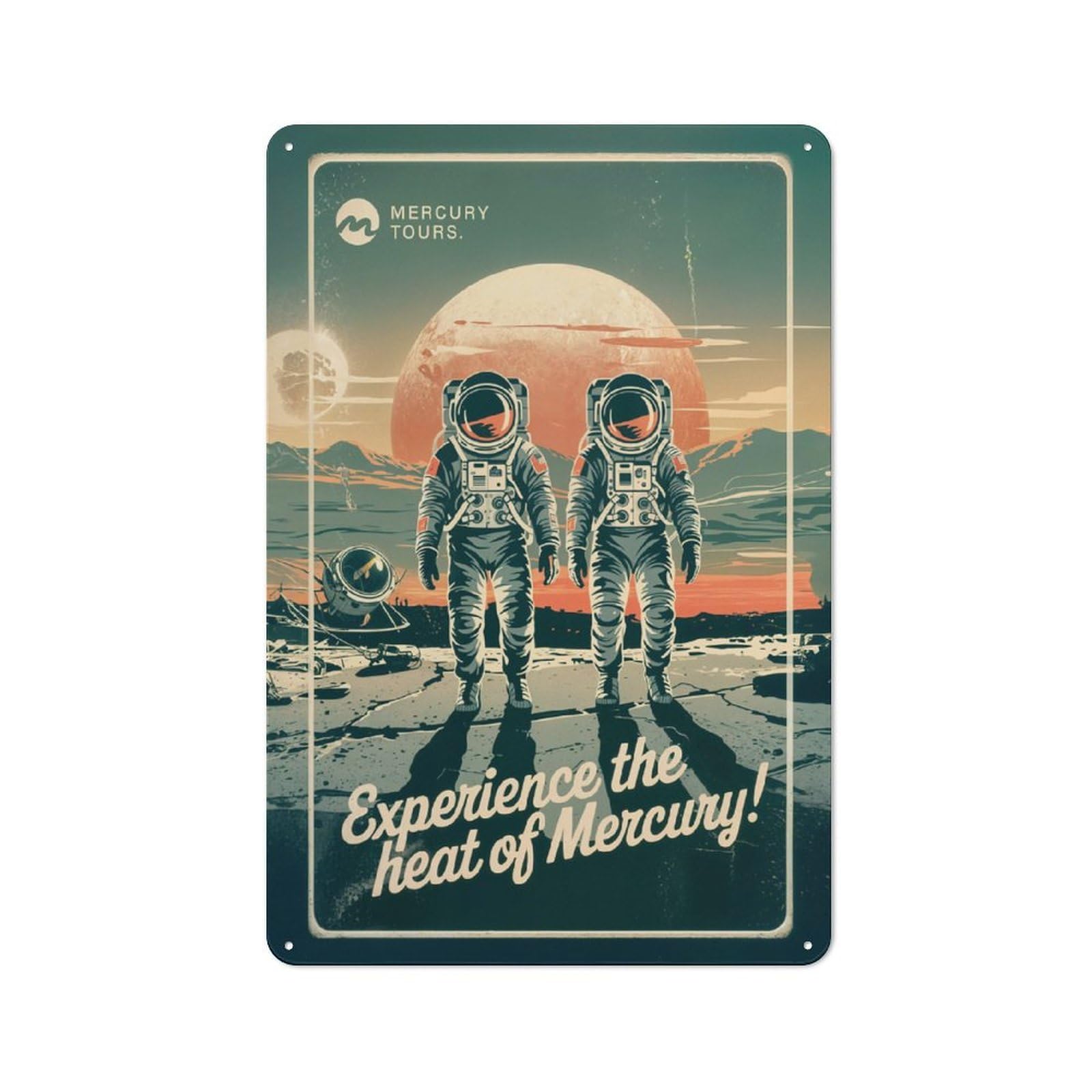 Junmoney Style-21 Tin Wall Plaque 30X20cm With Mercury Tours Space Travel For Hobby Room Or Studio, For Kitchen, Dining Room And Home Bar Wall Decor
