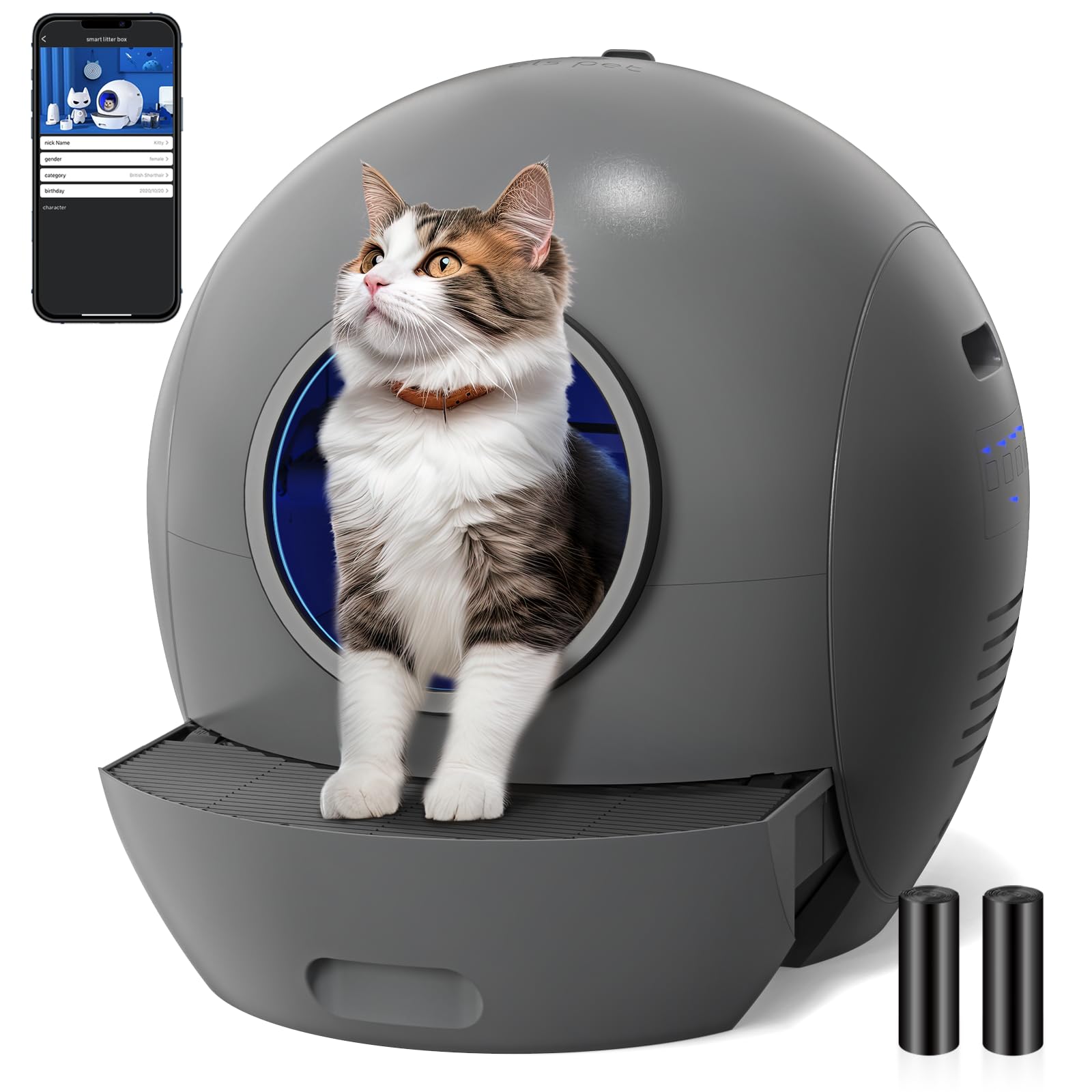 Smart Cat Litter Box Self Cleaning With Stairs,100L Automatic Litter Box  Can Be Used For 14 Days 10 Safety Sensor Radars Advanced Odor Control App 