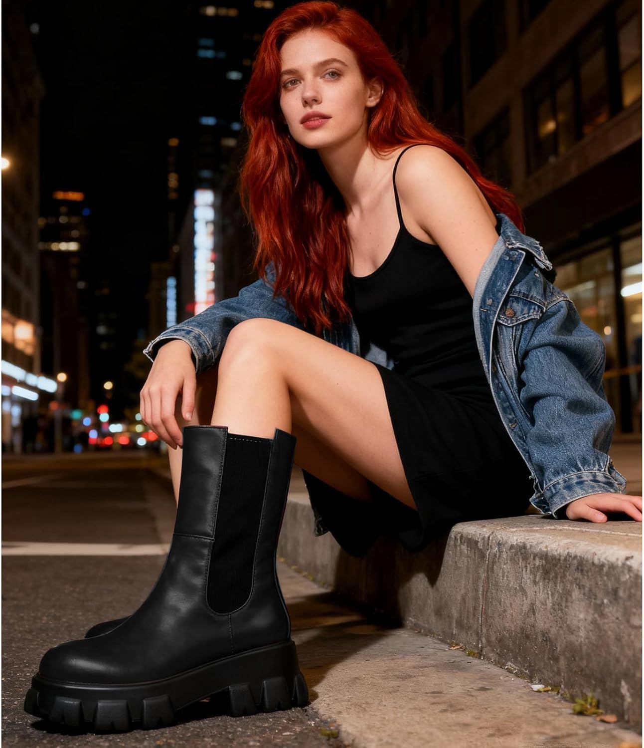 Alsoloveu Women Chelsea Ankle Platform Boots Mid Calf Chunky Heel Booties with Zip - Image 2