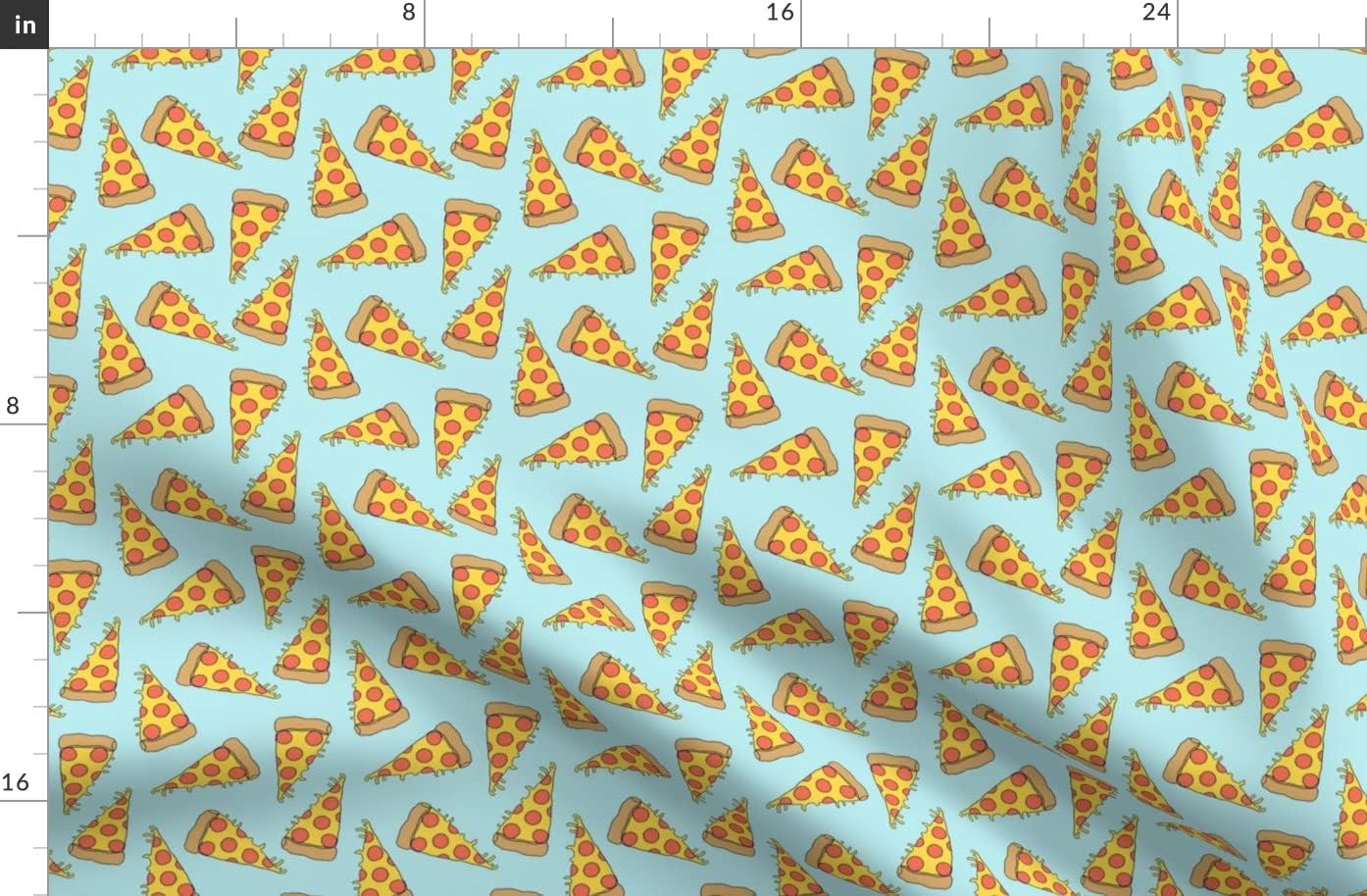 Spoonflower Fabric - Pizza Light Blue Pastel Junk Food Kids 90S Pizzas Printed on Organic Cotton Sateen Fabric by The Yard - Sewing Quilting Apparel Home Decor