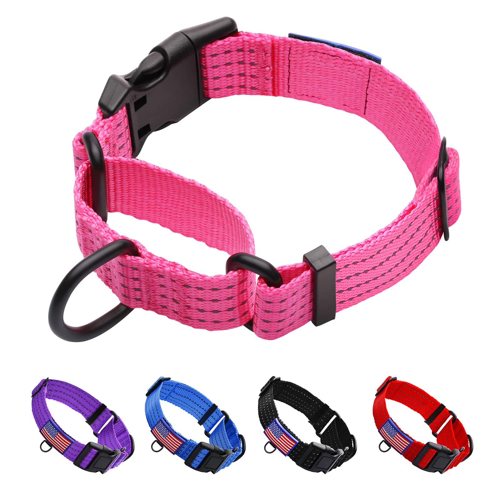 LUCKYDC Martingale Collar for Training Dogs. Adjustable Reflective Collars with Buckle-USA Flag- NO Pull-Prevents Slipping Out, for Medium Large XL