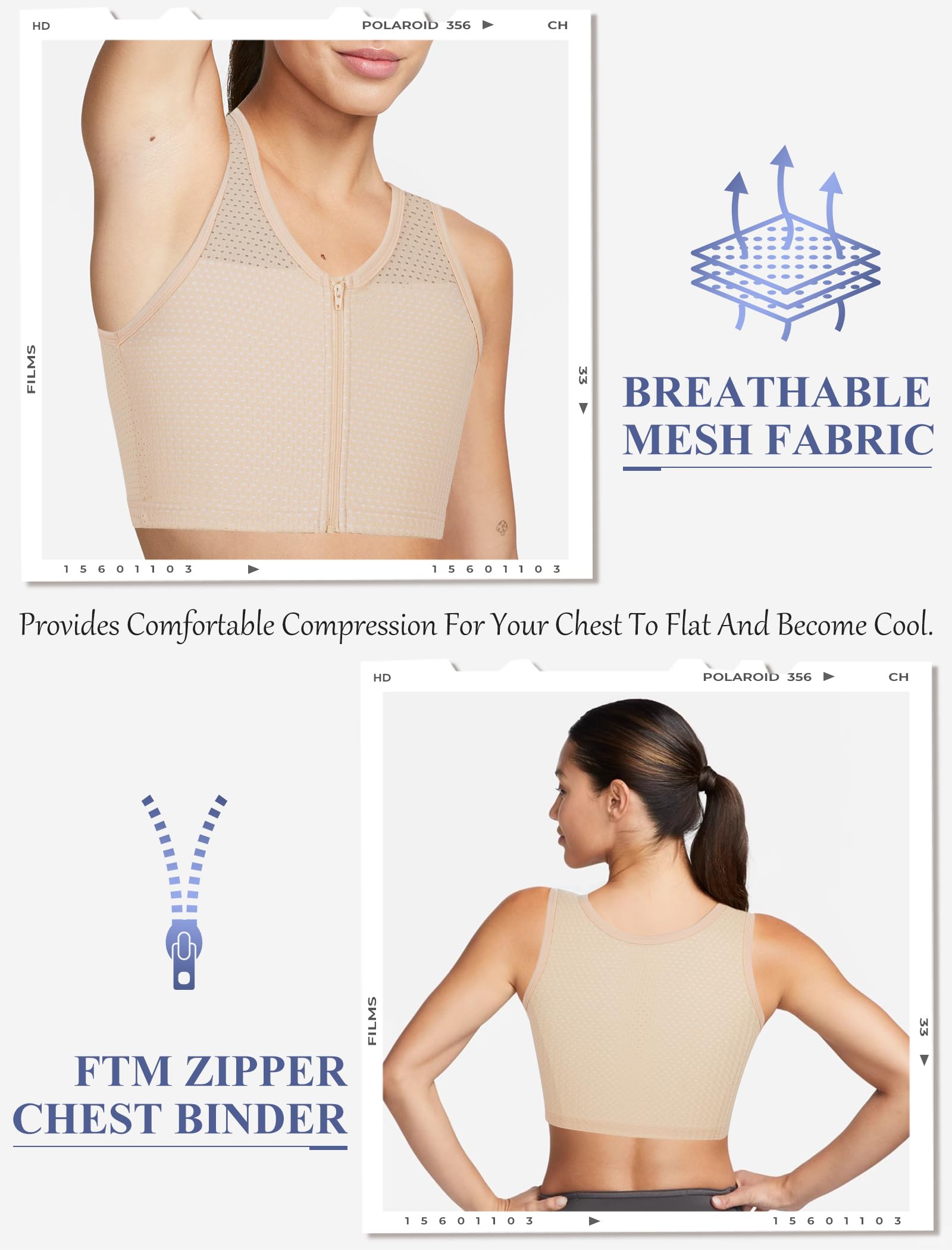 XUJI Binder Traspirante con Cerniera per Compressione - Reggiseno Compressivo per Transgender, FTM, Tomboy e Cosplay
