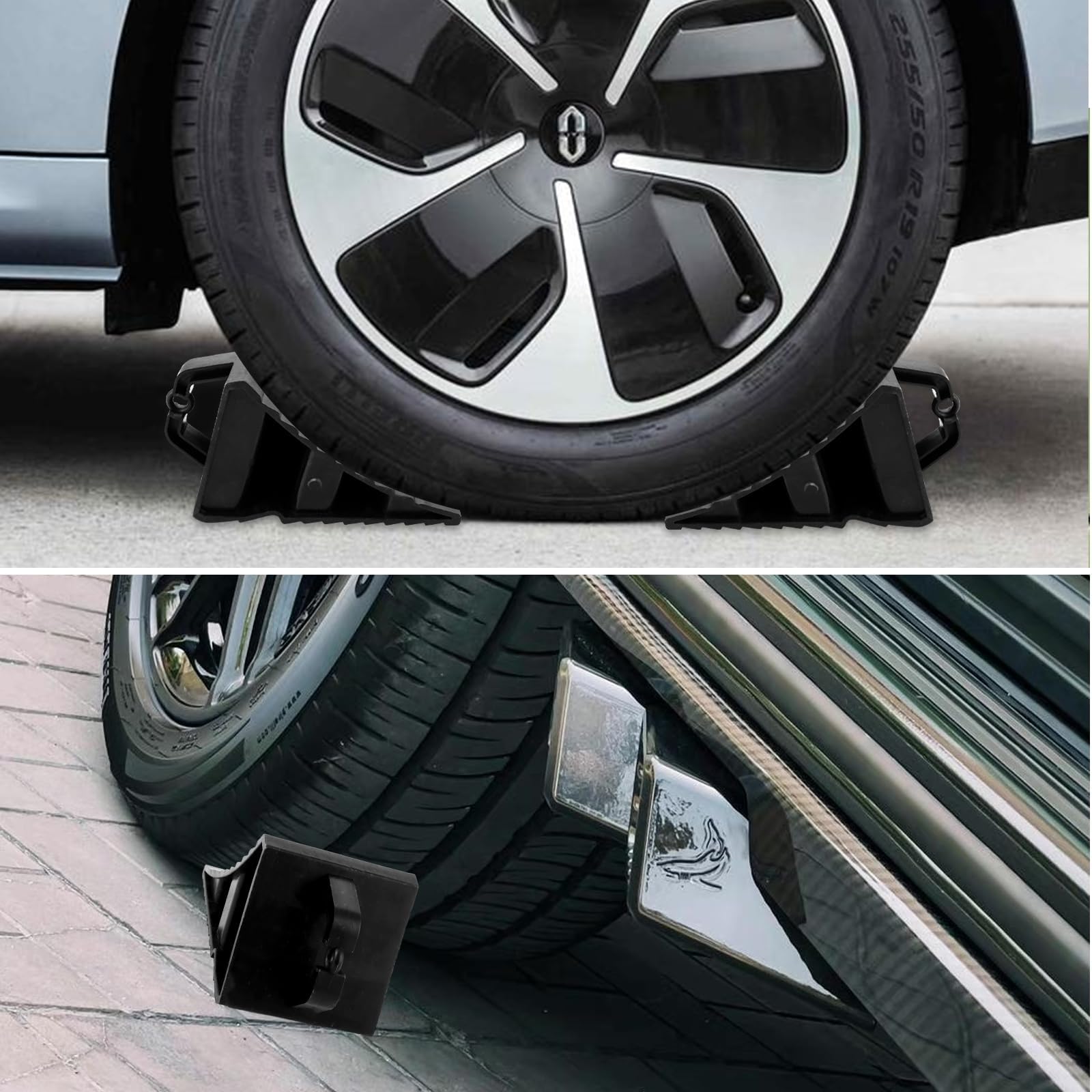MIVIDE 4 Stück Unterlegkeil mit Griff 20 x 12 x 11 cm Unterlegkeile Anhänger Schwarz, PVC Unterlegkeile Auto Bremskeile Anhänger, rutschfeste Unterseite