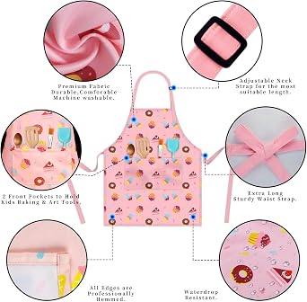 Kids Aprons for Girls Toddler Aprons with Pockets for Kids Cooking Baking Painting Crafting Art Gardening Adjustable