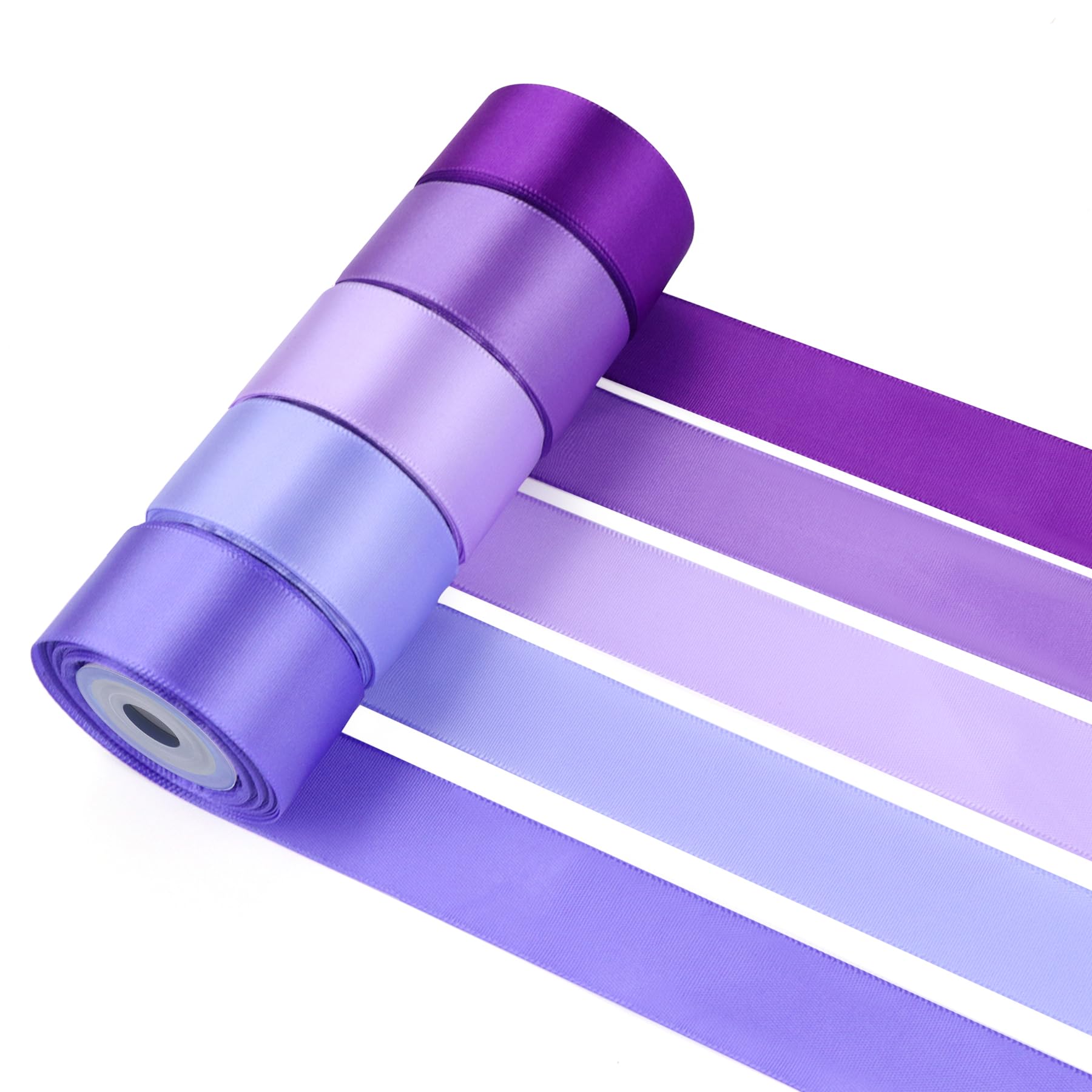 5-Roll Satin Ribbon 1" x10yd, 50Yd, Assorted Colours for Crafts