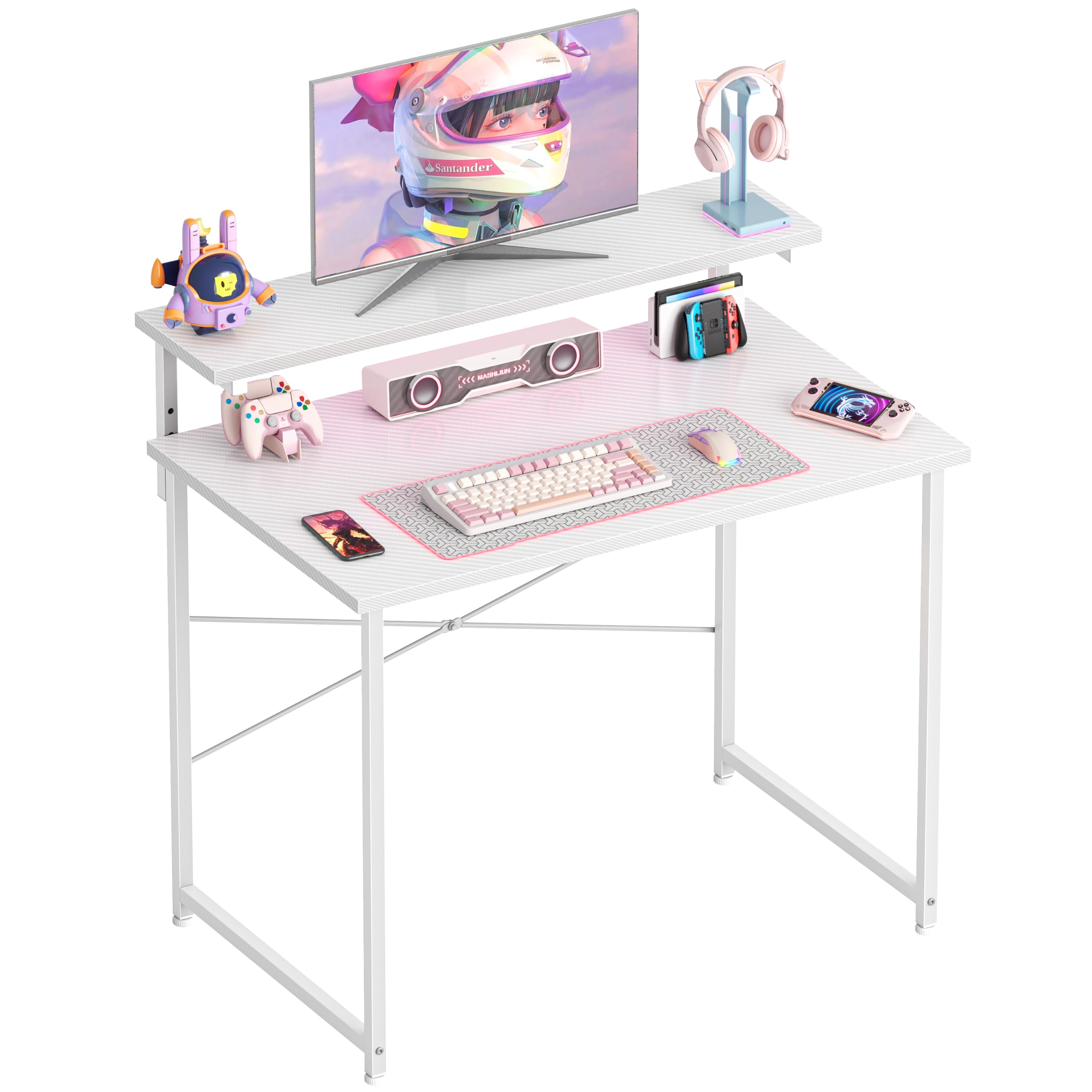 HOMIDEC 80cm Gaming Desk, Computer Desk with Adjustable Monitor Stand