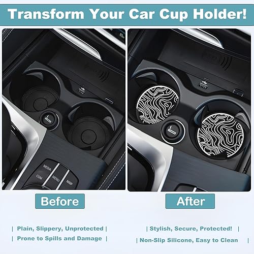 Miniatura 5 de 2 posavasos para automóvil con mapa topográfico, almohadillas de silicona antideslizantes duraderas para exploración topográfica Urbex Discovery,