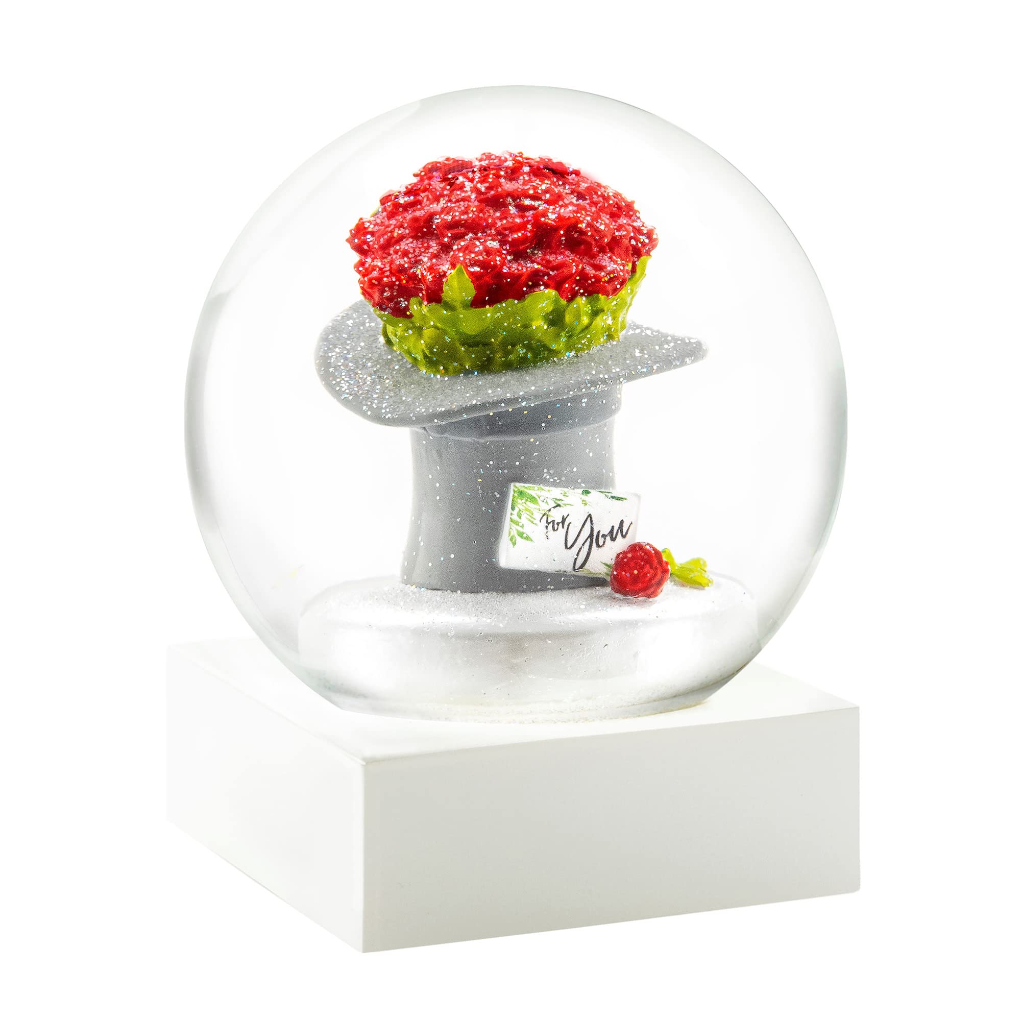Globo de nieve de ramo de rosas CoolSnowGlobes de cristal con base negra