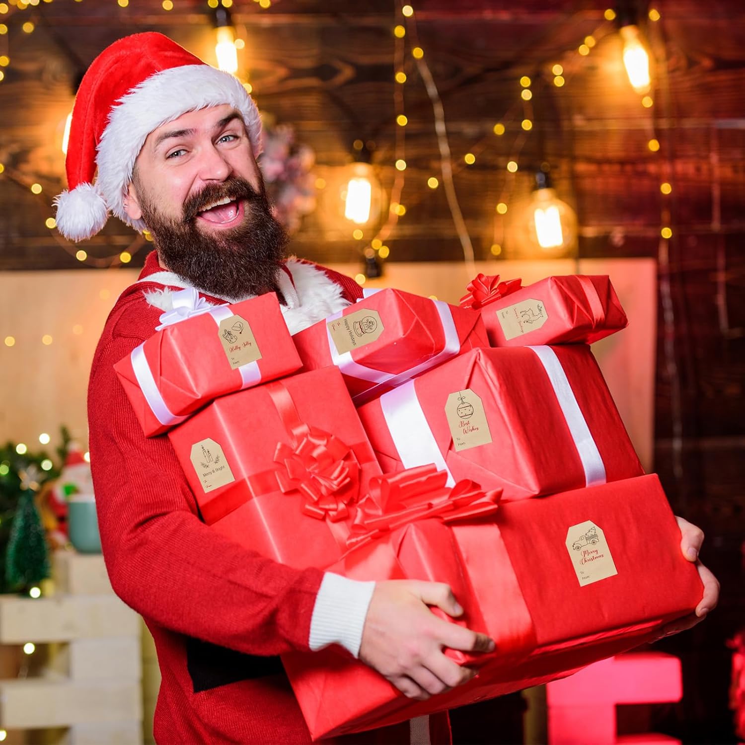 Christmas Gift Tags Stickers, 96Pcs Christmas Gift Labels Stickers, Self-Adhesive Christmas Name Tags for Xmas Gifts Wrap Presents Boxes Decoration, 2 x 3 Inch (Elegant) - Image 4