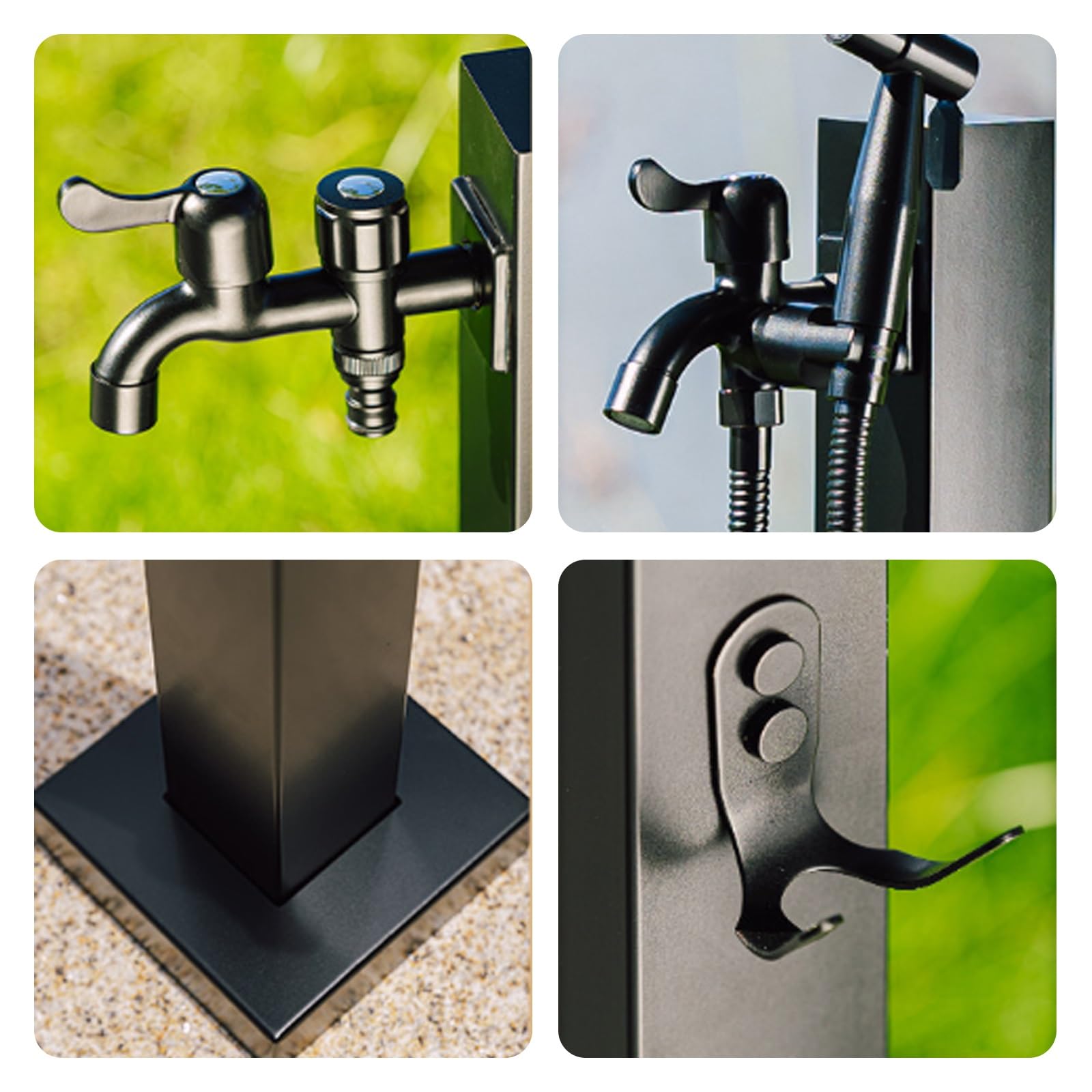 Columna de agua para exteriores con doble grifo, soporte de manguera independiente de acero inoxidable 304, hidrante de agua externo a prueba de congelación para jardín, patio, césped, patio