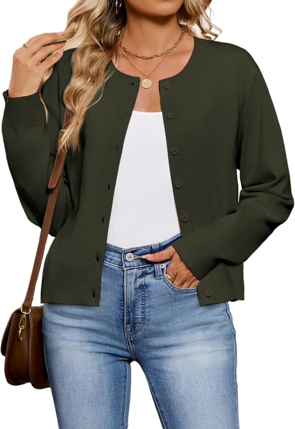 Women's Cardigan Sweaters Lightweight Crew Neck Button Down Long Sleeve Spring Outfits Fashion Clothing 2026 - Image 3