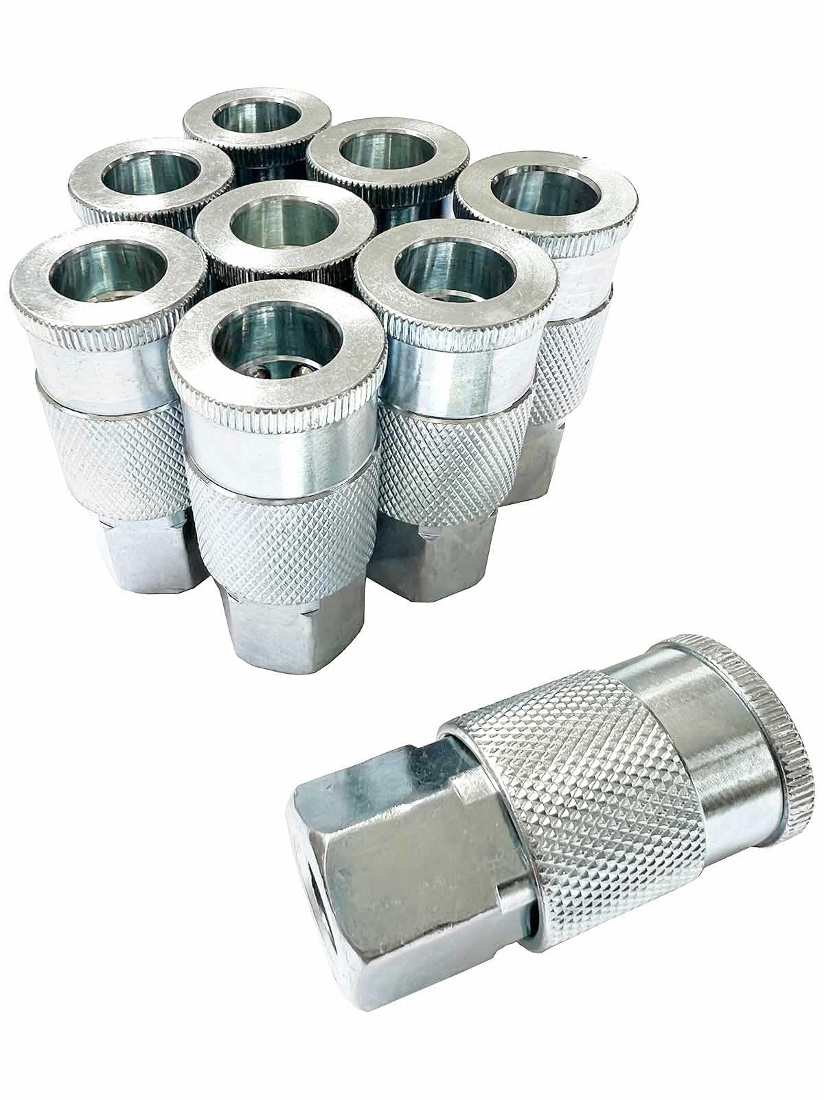 SANFU 3/8 High Flow Air Fittings, 3/8 Inch Flow Size, Industrial M-Type Coupler, 1/4 Inch Female Threads Size, Steel Material, 300PSI, 9 Pieces Air Compressor Accessories Fittings