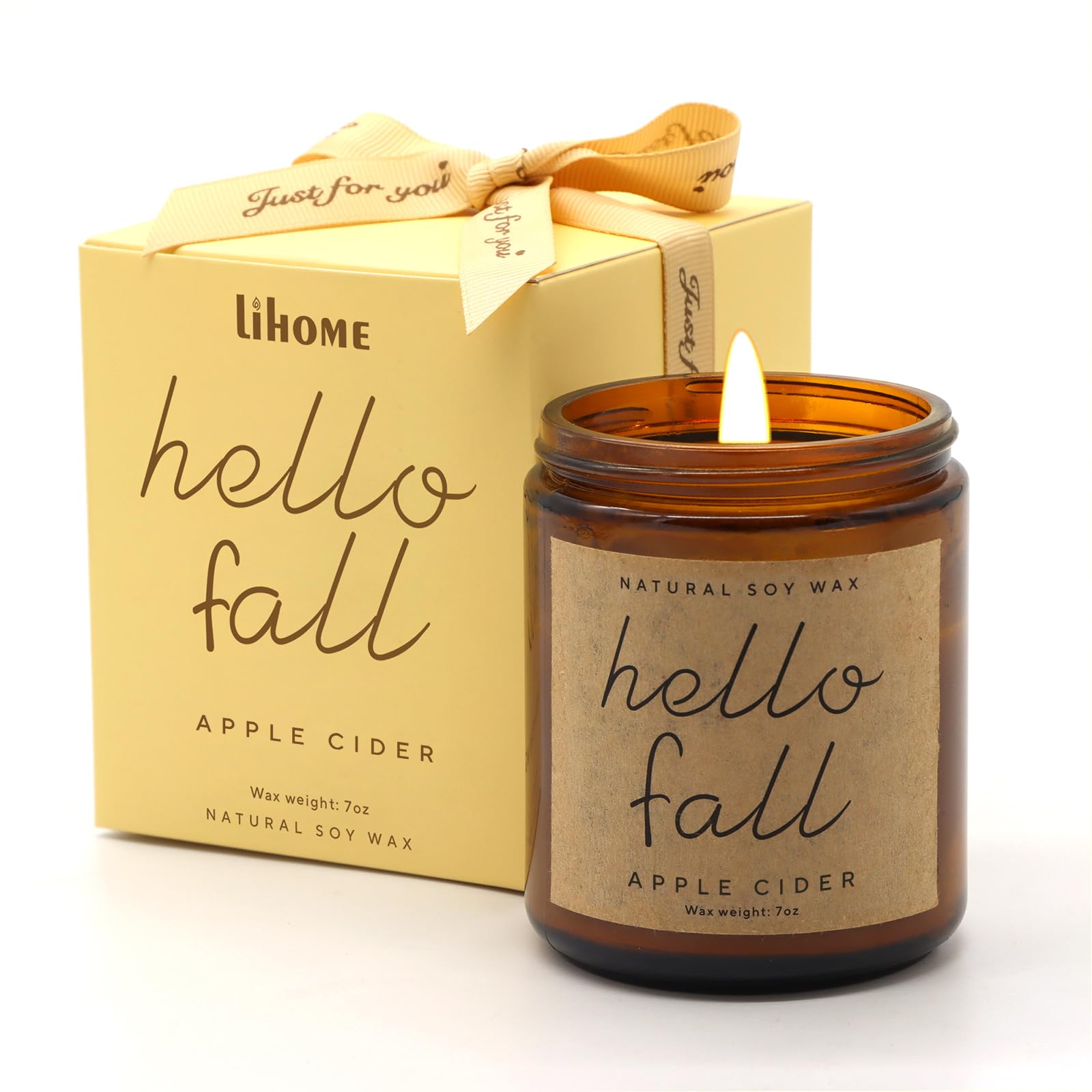 Lihome Fall Candles - Fall Decor for Home, Gifts for Women Mom Friend, Natural Soy Wax Apple Cider Scented Candles(7oz)