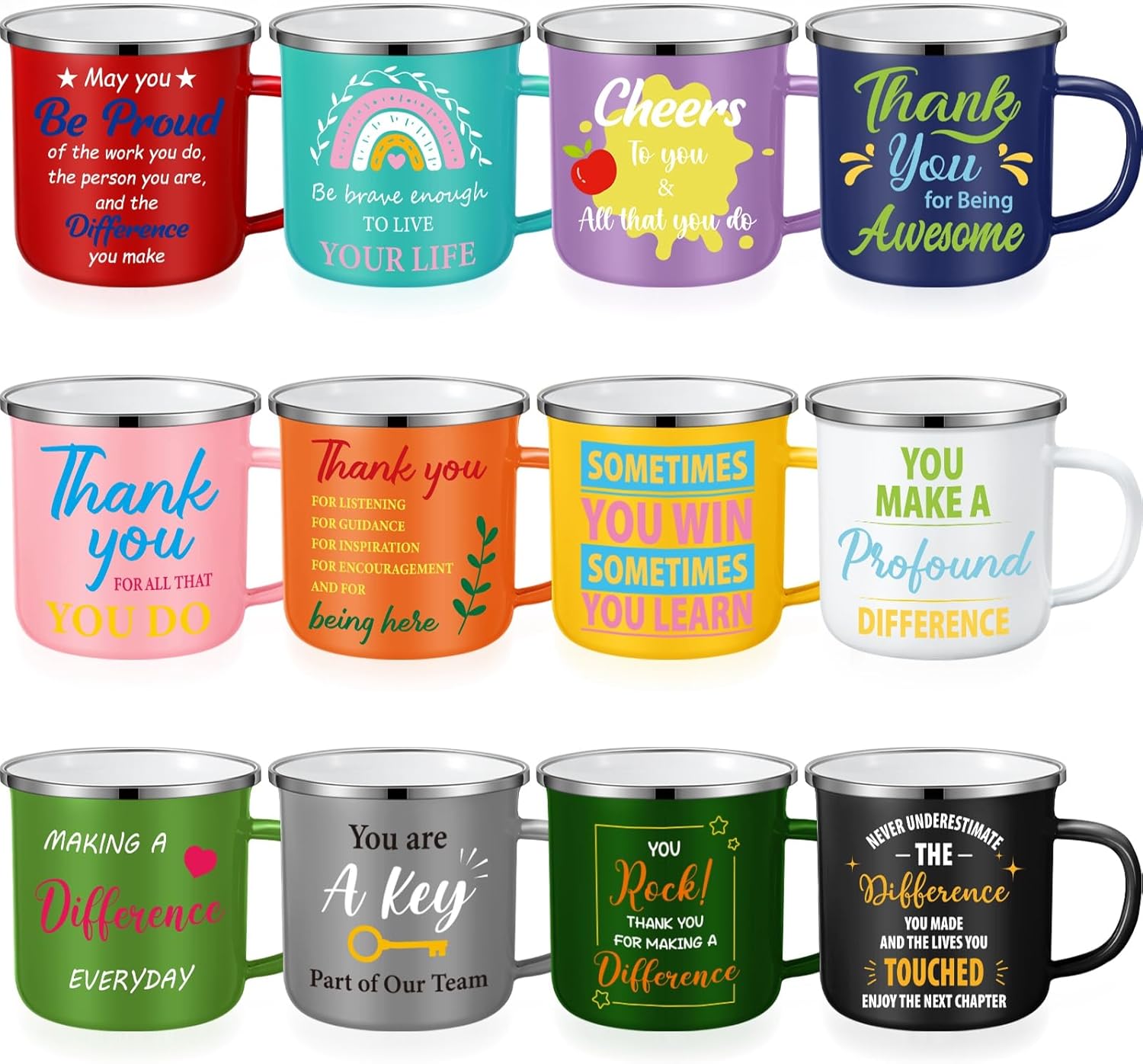 Zhehao 12 Pcs Christmas Employee Appreciation Gifts Bulk Motivational Enamel Coffee Mugs 12oz Thank You Gift Bulk Cups for Teacher Staff Coworkers Team Women Men