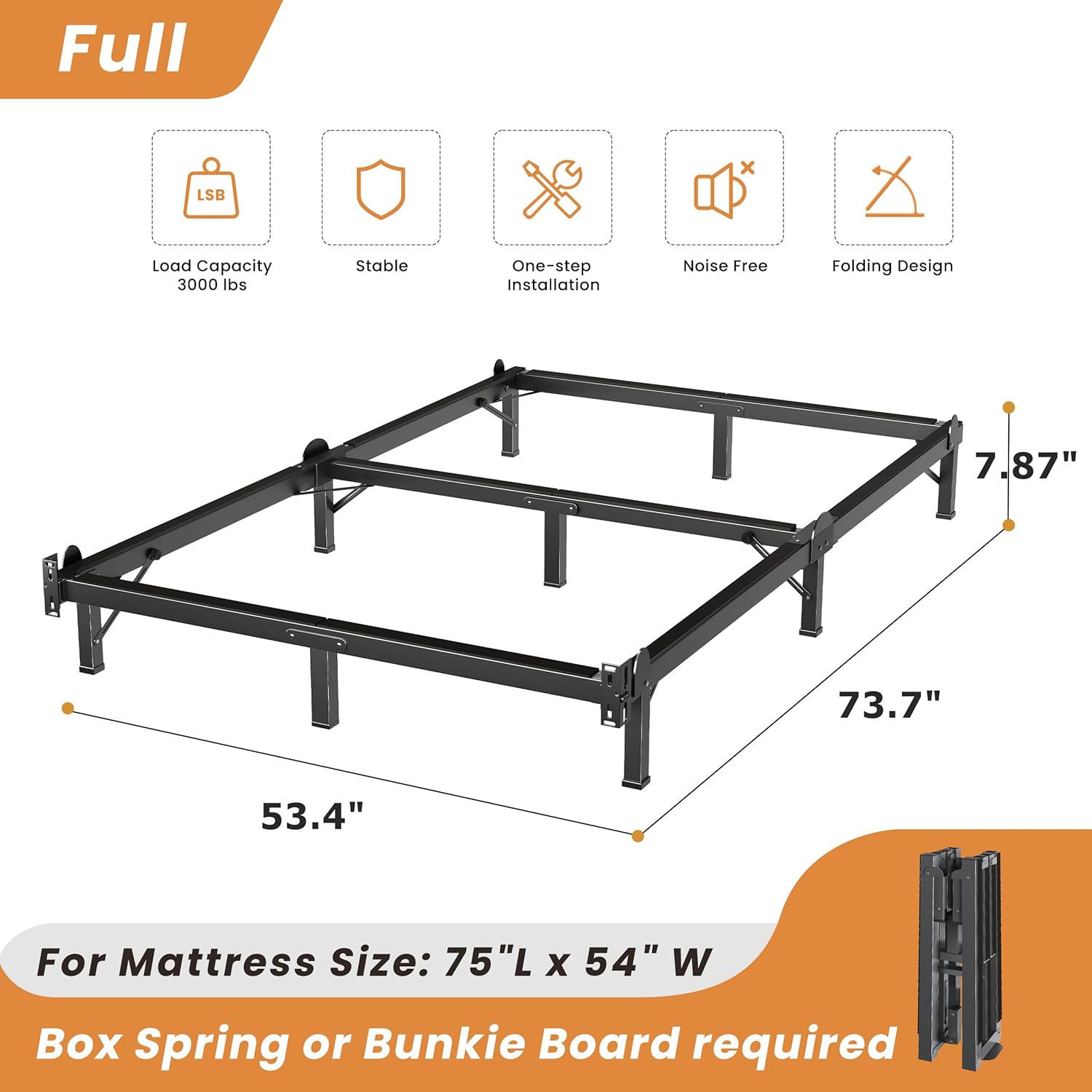 MAF Metal Bed Frame Full 8 Inches, 9-Legs Support Bed Base, Full Bed Frame for Box Spring and Mattress, Basics Bed Frame Headboard Attachable Tool-Free Easy Assembly, Black