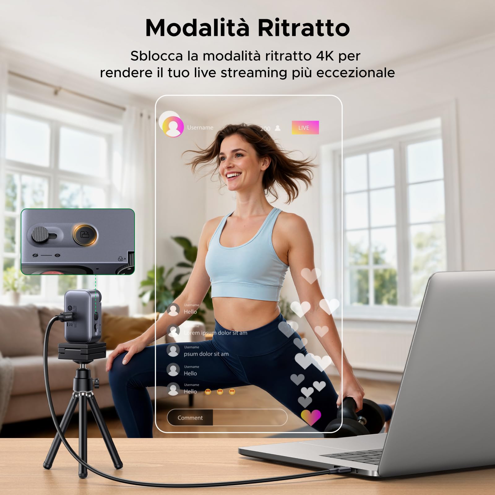 UGREEN FineCam Pro 4K Webcam 30FPS 1/2" Sensore Controllo Gestuale AI Mirino Automatico Antirumore AI 7 Filtri 2 Microfoni PDAF Autofocus per Windows macOS Linux Streaming Teams YouTube Skype Zoom
