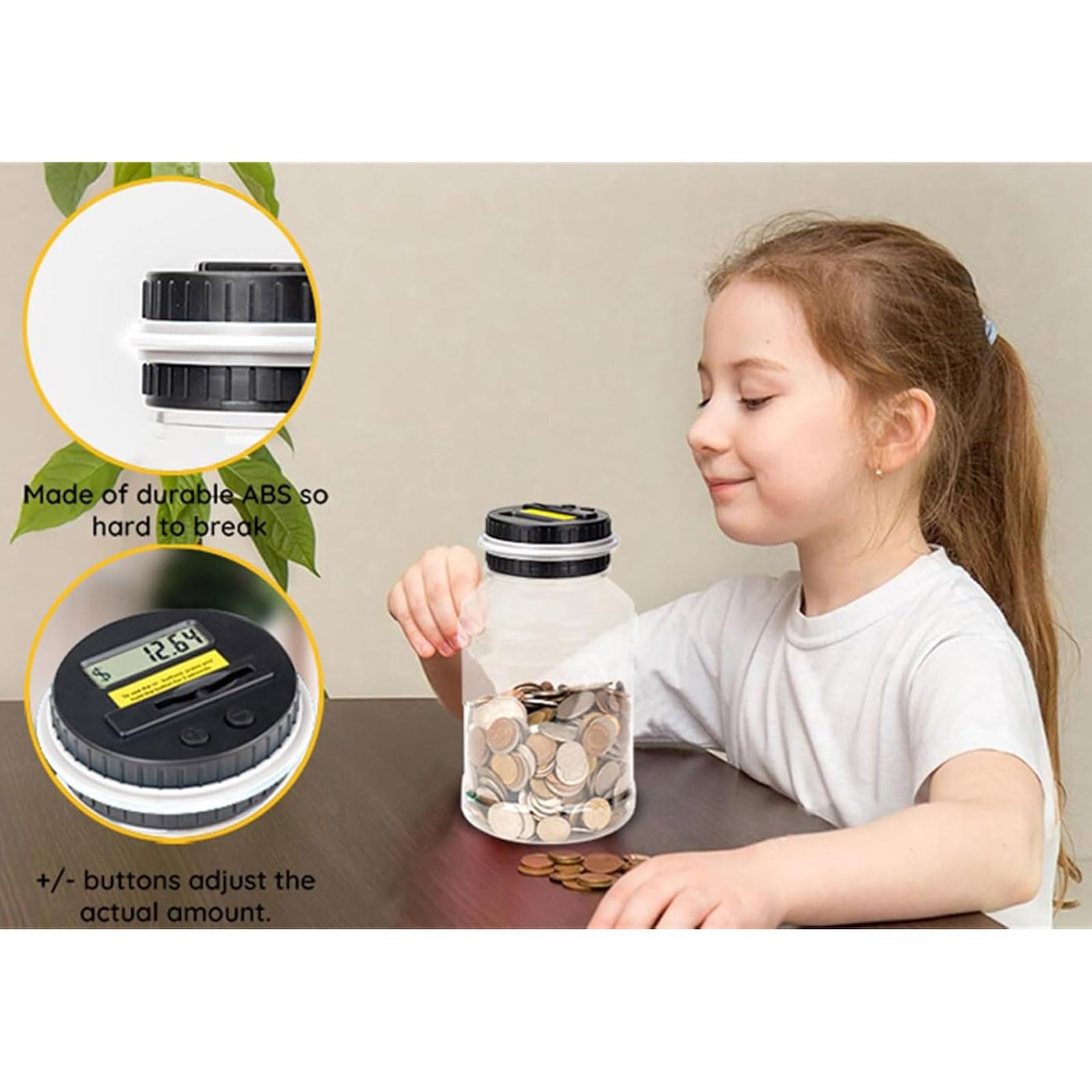 Tirelire Tirelire Transparente 1,8 l, Porte-Monnaie, comptage de pièces en Temps réel avec écran LED, adapté aux Adultes et aux Enfants Tirelire Billet
