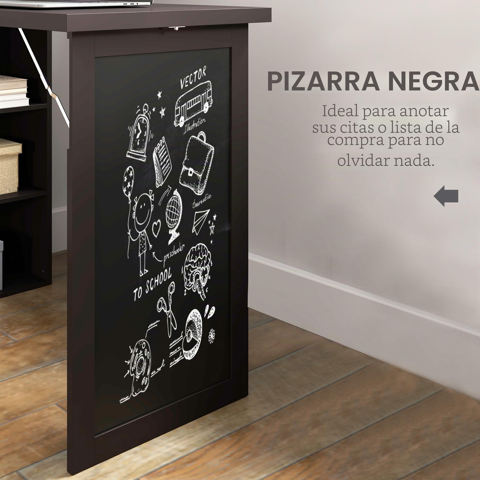 HOMCOM Escritorio Computadora Plegable, Escritorio con Biblioteca, Estación de Trabajo, Mesa Negro, 9 Compartimentos Abiertos y Estante Ajustable, Mesa de Ordenador para Dormitorio, 98 x 51 x 153 cm