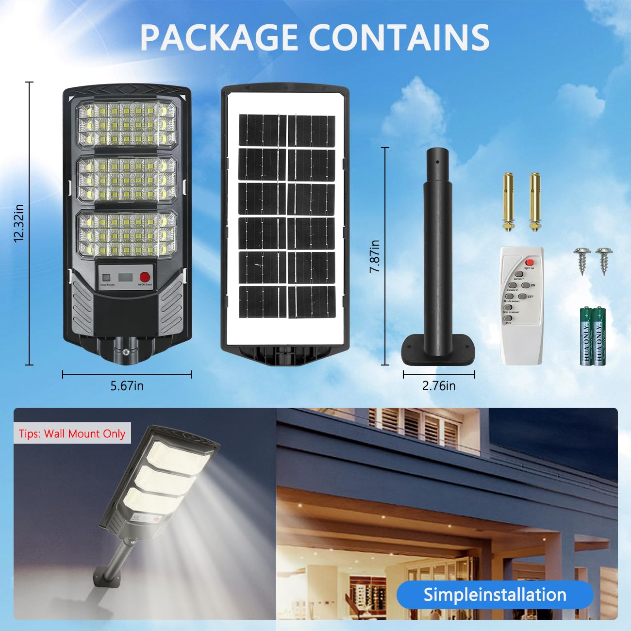 Zewnętrzne solarne lampy podłogowe, zewnętrzne światło słoneczne 8500K, zalane oświetlenie LED wodoodporne od zmierzchu do świtu z czujnikiem ruchu i pilotem zdalnego sterowania, światła