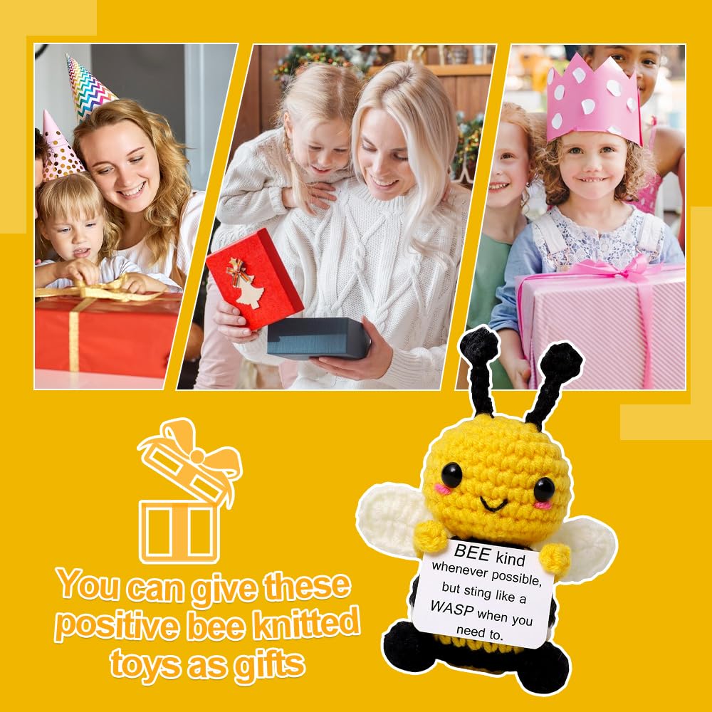 LKNBIF Positive Bee, Emotional Support Bee, Mini Funny Crochet Bee Doll Gifts, Cute Handmade Bee Dolls with Positive Card - Image 4