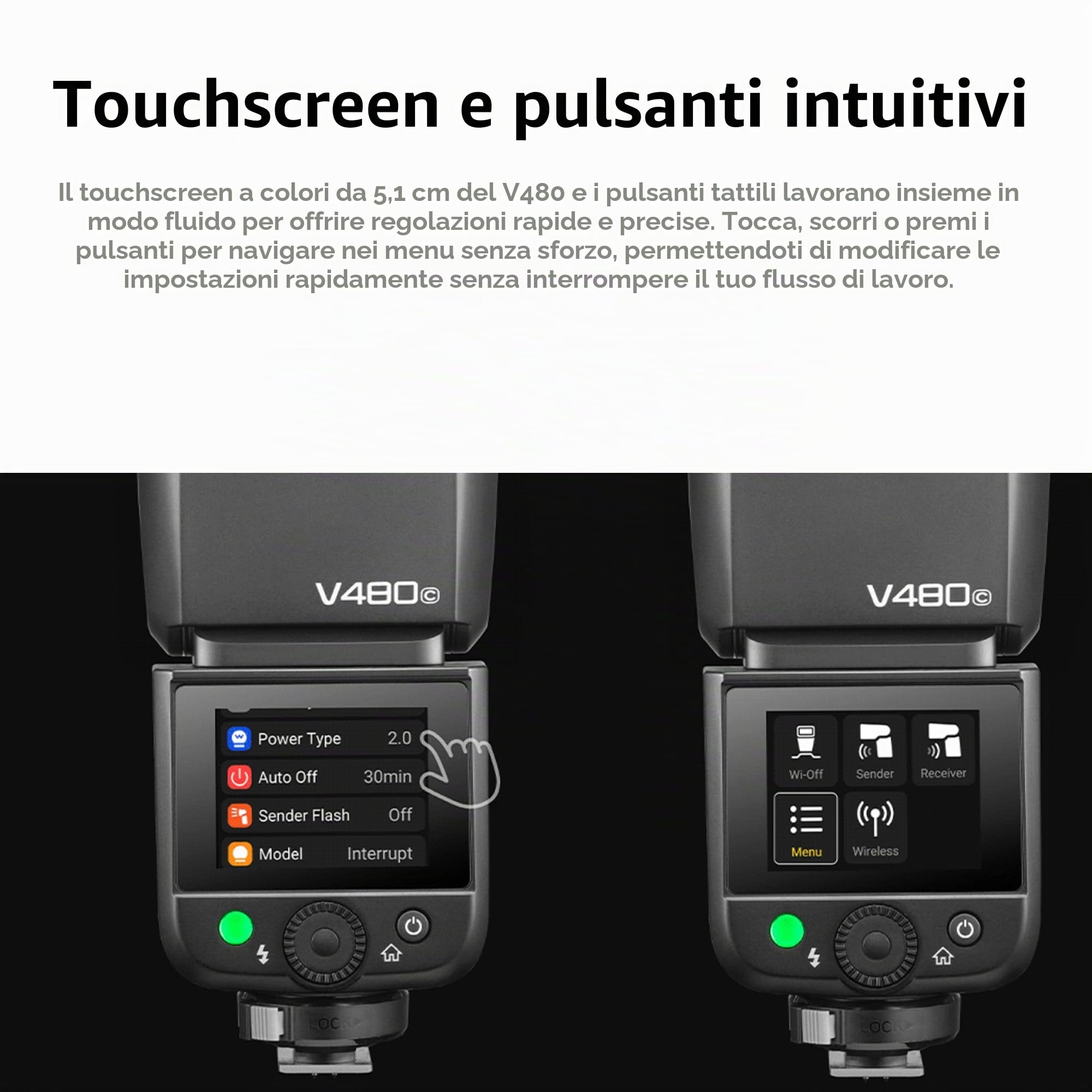 Godox V480 S TTL flash per fotocamera Speedlite GN50 HSS 1/8000s 2,4 GHz X sistema wireless 2 in 1 LED touch screen testa di salto flessibile diffusore per fotocamere Sony