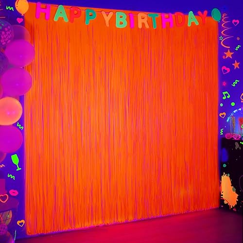 Miniatura 12 de Mega-L - Suministros de fiesta que brillan en la oscuridad, decoraciones de fiesta de neón, paquete de 2 cortinas de flecos de aluminio verde Verde