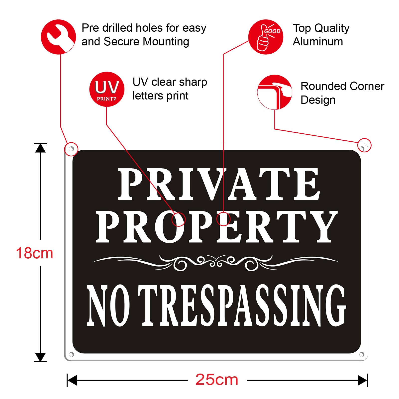 2 Pack Private Property No Trespassing Sign, 25x18cm Reflective Aluminum Metal Sign - Image 2