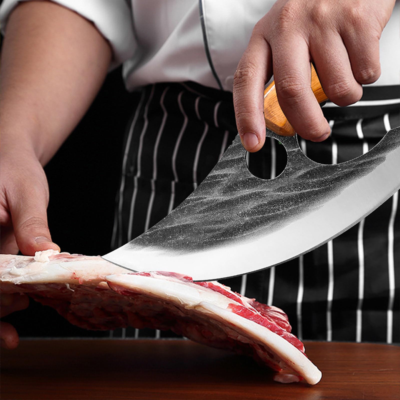 maison et en plein air couteau de cuisine Ulu Style Chef couteaux forgé à la main Cuisine Full Tang High Carbon Steel Effortless couteau avec étui en cuir