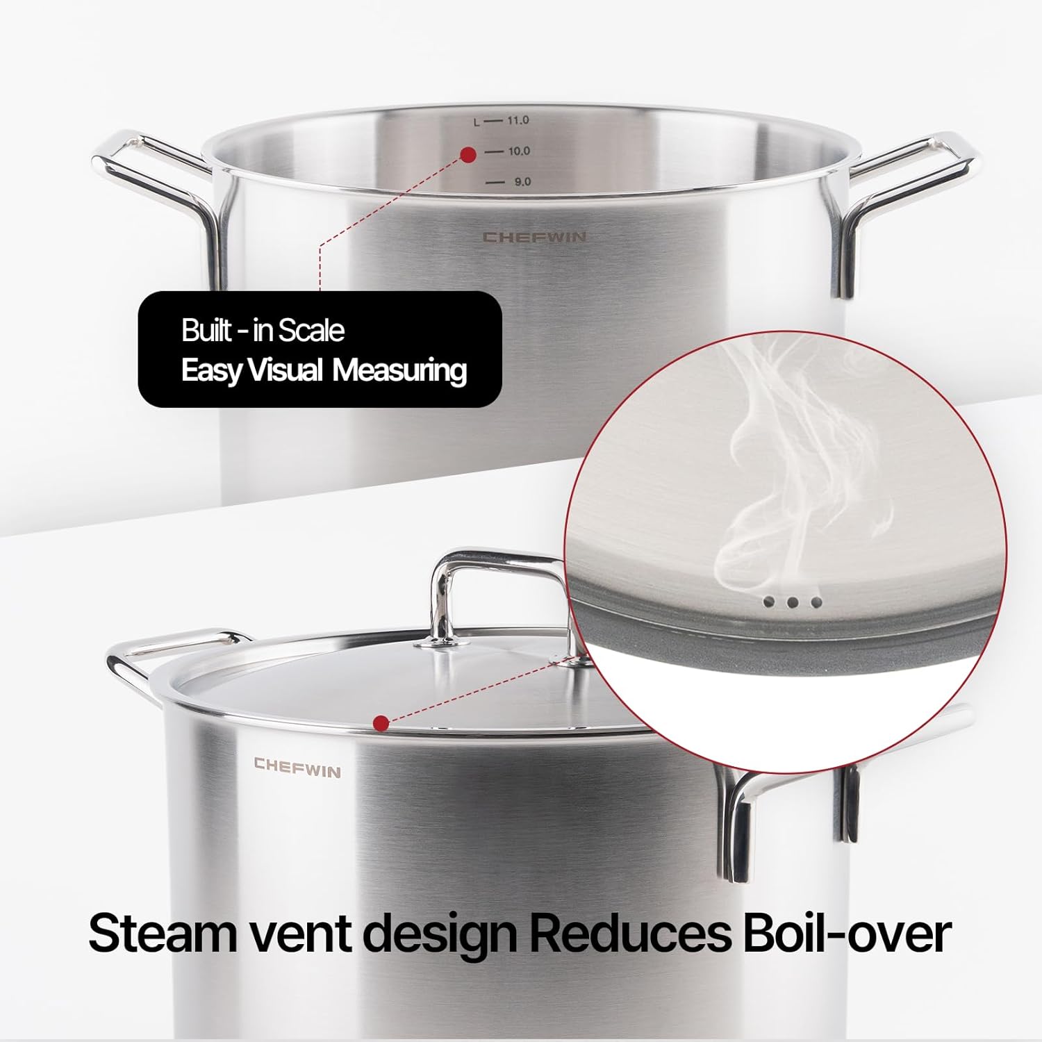 316 Stainless Steel 12.7 Quart Heavy Duty Stock Pot with Lid Deep Cooking Pot, 5Ply, Induction Cookware, Dishwasher Safe