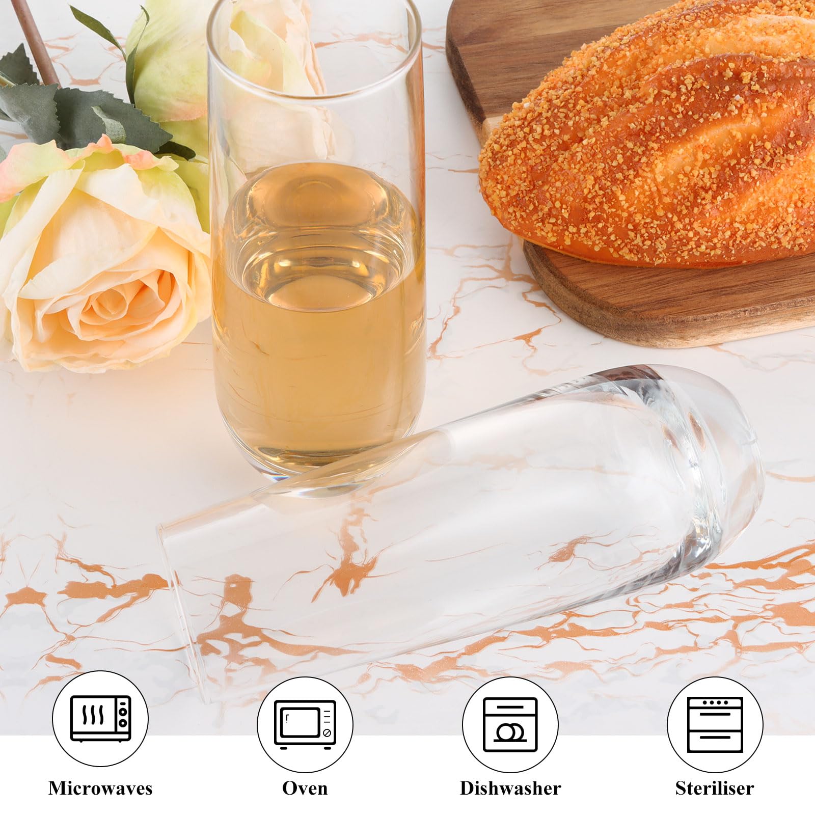 Set di 6 flute da champagne, 280 ml, in cristallo senza stelo, calici da champagne trasparenti, calici da prosecco, calici da vino senza stelo per giardino, matrimoni, compleanni, feste,