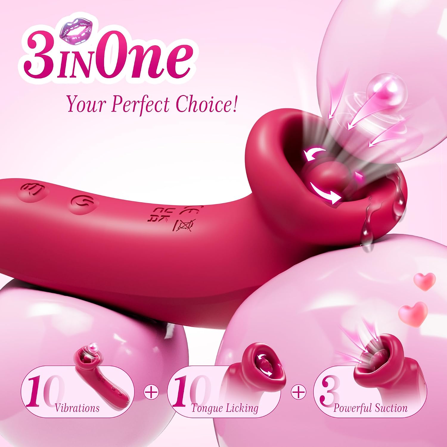 Sucking Vibrator Female Sex Toys, Women Sex Toys Suction Vibrator Nipple Toys with 3 Sucking & 10 Tongue Licking & Vibrating, Tongue Toy for Women Clitoral Sucker Rose Sex Toy, Adult Toys for Women
