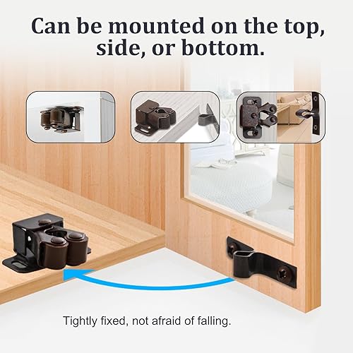 Miniatura 5 de 10 piezas de pestillo de gabinete de doble rodillo de cierre resistente con tornillos para puertas de armario de cocina, armario