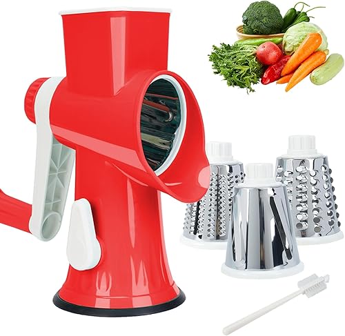 Rallador rotativo de queso con asa, versátil rallador de queso con base de succión antideslizante, triturador de queso y rebanador de alimentos para