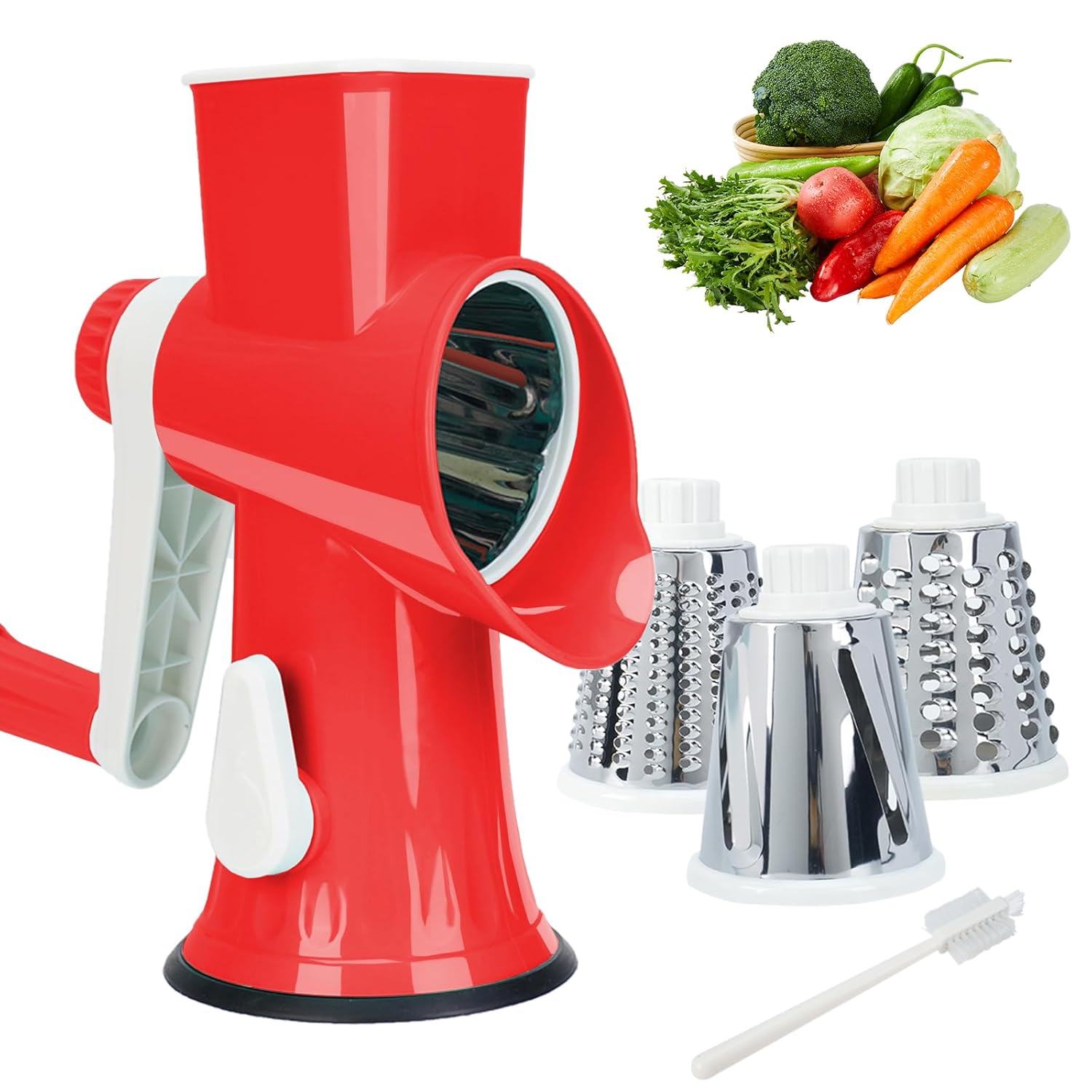Rotary Cheese Grater with Handle-Versatile Cheese Grater Non-Slip Suction Base Cheese Shredder Food Slicer for Cheese Carrots Cucumbers