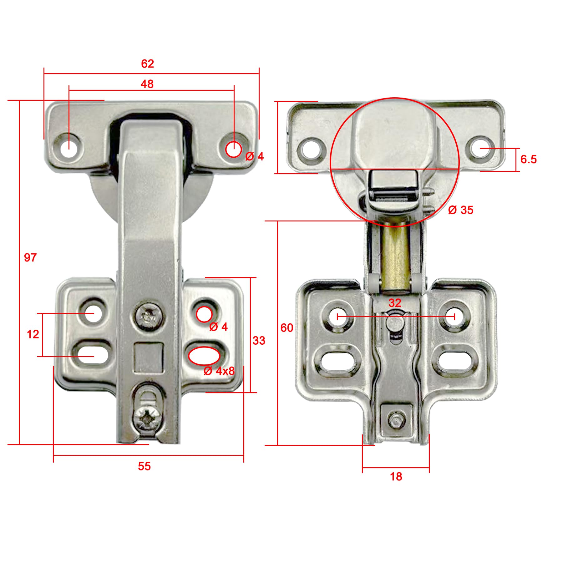 LIKERAINY 95 Degré Crampons Charnière avec Amortisseur pour Porte Charnières à Fermeture Douce pour Portes Placard Meuble Cuisine Lot de 8