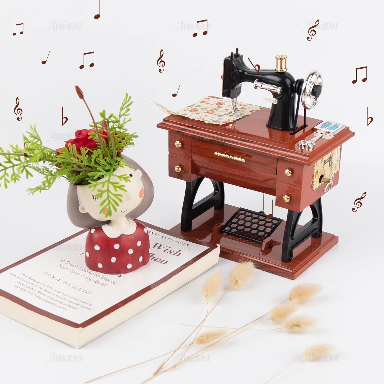 AUEAR, Large Vintage Sewing Machine Clockwork Music Box for Collection Gift Decoration