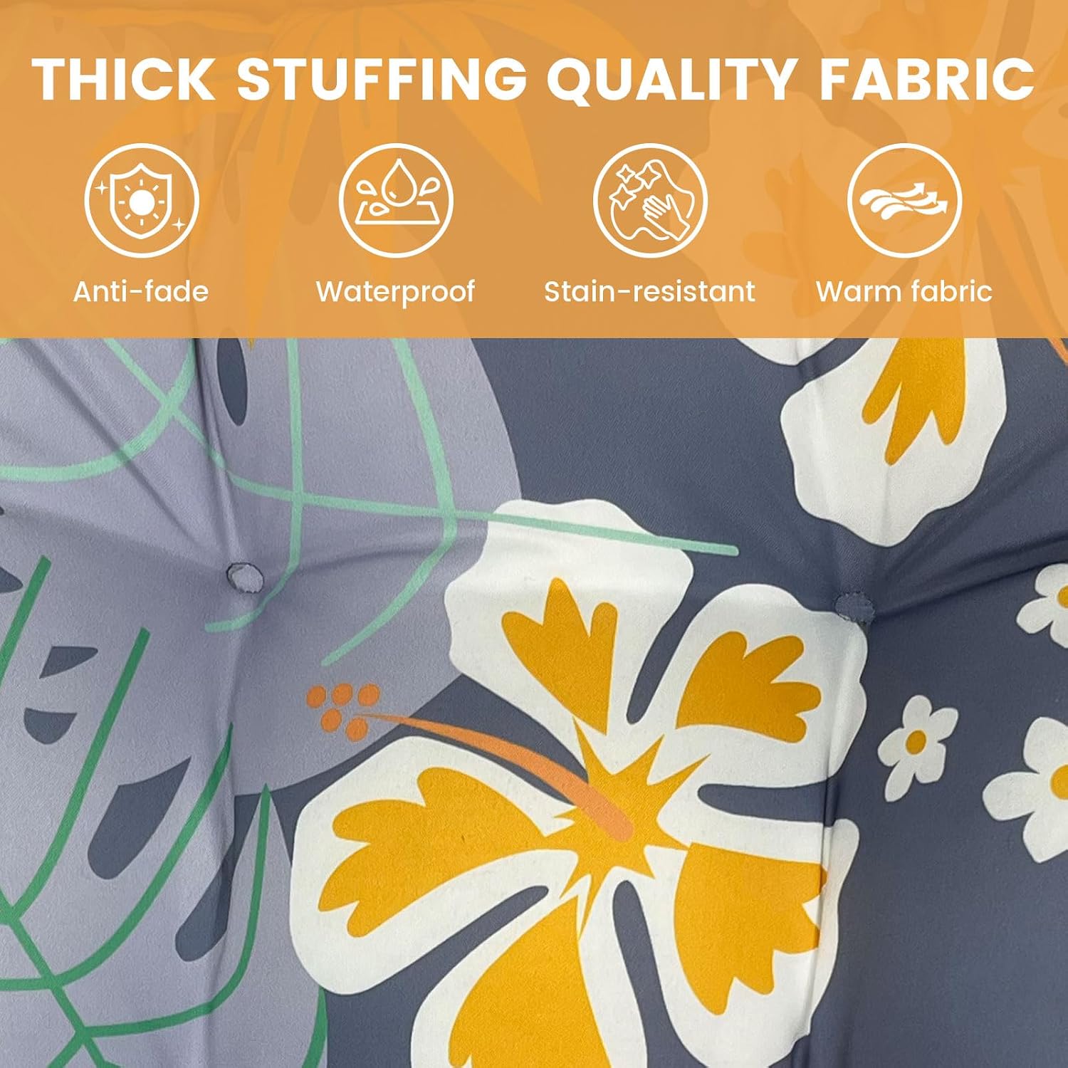 Waterproof Outdoor Chaise Lounge Cushion, 70x20x4 Inches, Thick Tufted Replacement Cushion with Ties for Patio Furniture, All-Weather Lounger Chair Pad for Indoor/Outdoor Use (Flowers-2)