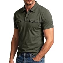 Men Short Sleeve Casual Shirt with Dual Chest Pockets Button Front Lightweight Breathable Slim Fit Top