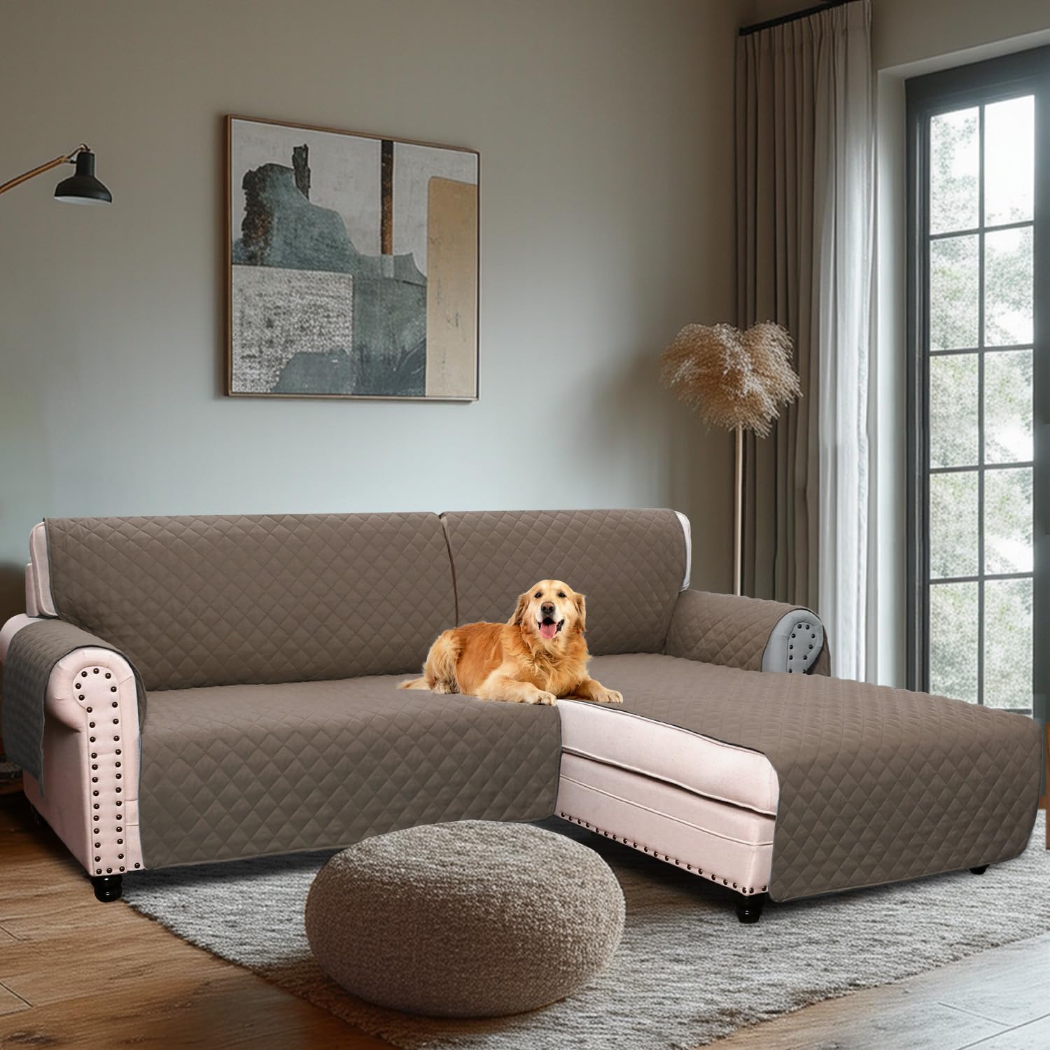 H.Versailtex Water Resistant Sofa Covers for Sectional Sofa 2-Piece Non Slip Corner Sofa Cover Sectional Couch Cover L Shaped for Dogs (Right Chaise Lounge Cover + 2 Seat Sofa Cover, Taupe) — image 1