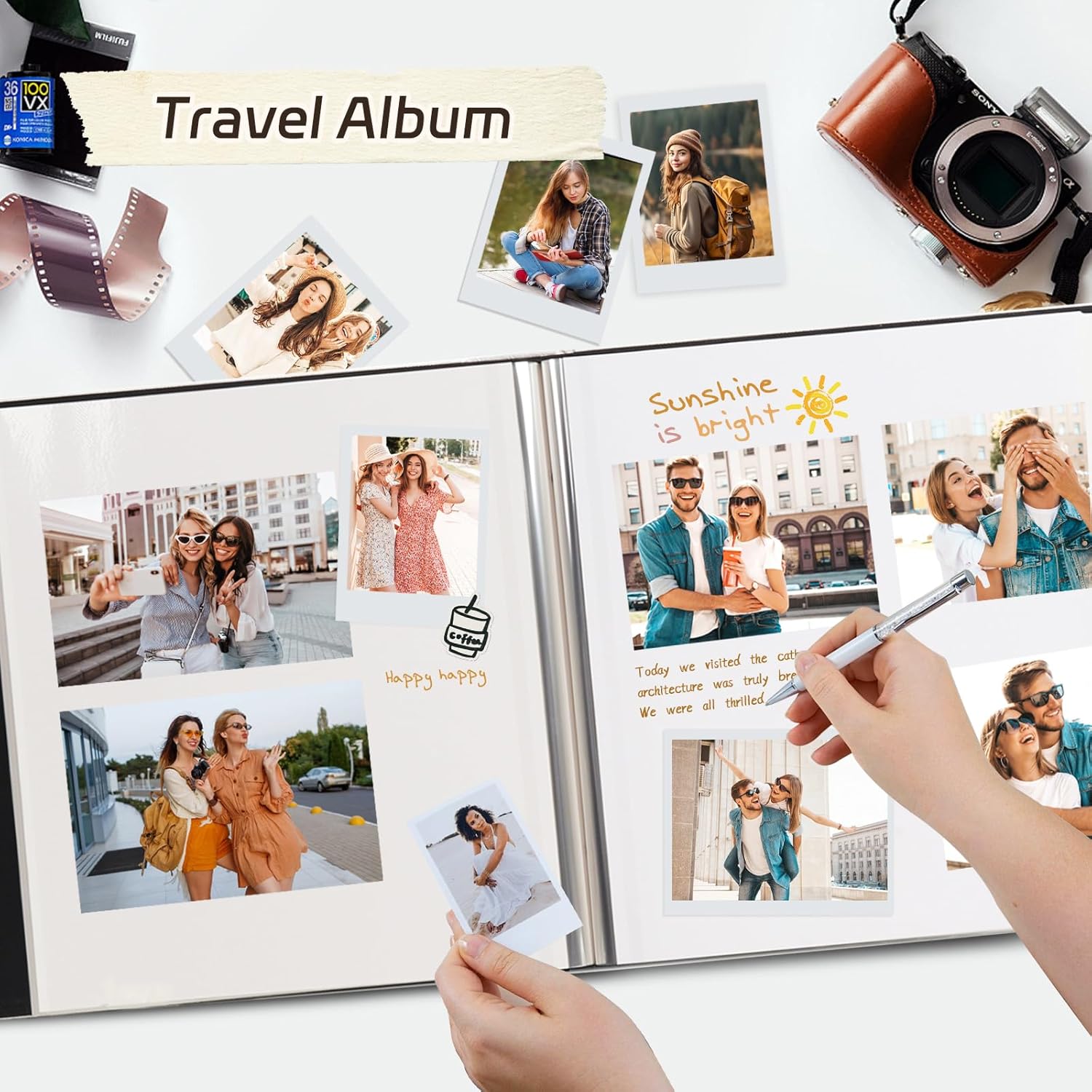 RECUTMS 30 Pages DIY Scrap book Photo Album 4x6 5x7 8x10 Pictures PU Leather Cover Wedding Photo Album Baby Picture Book Family Pictures of Any Size Scrapbook Album(White)