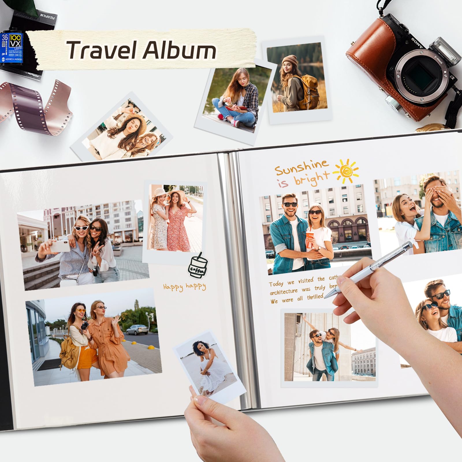 RECUTMS Album fotografico autoadesivo, grande copertina in pelle PU, album fai da te