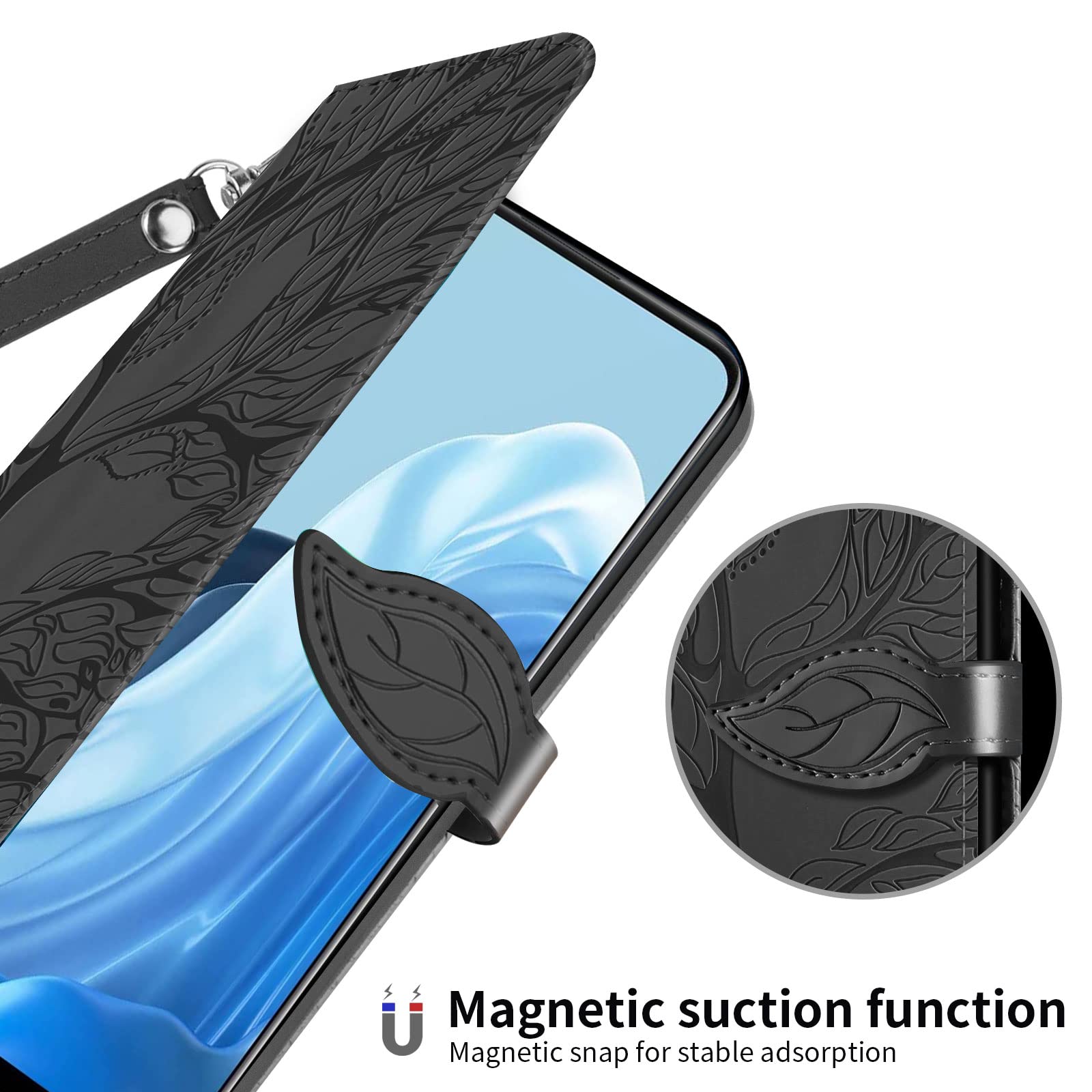 WBWONE Cover Pelle per OPPO Find X5 Lite Portafoglio Magnetico Custodia RFID, Slot Carte/Supporto Pieghevole Motivo Gatto Design - Verde Scuro
