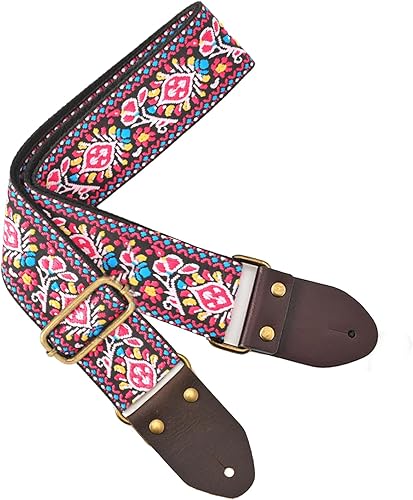KIMPUDSEN Guitar Strap, 2 inch Wide Adjustable Vintage Style-Retro Embroidery 02