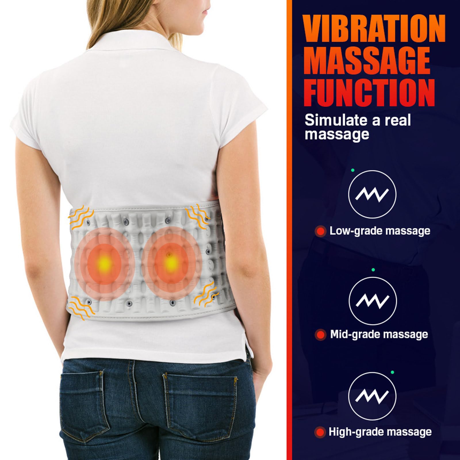 Cinturón calefactor, almohadilla térmica de cintura USB, 3 configuraciones de calentamiento para artritis lumbar, distensión, esguince, alivio del dolor de espalda baja